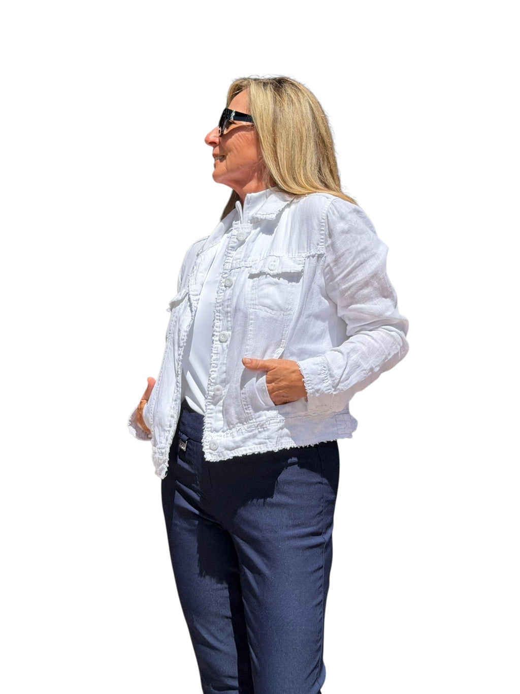 Long - Sleeve Linen Jacket White - Back of the Bay Boutique