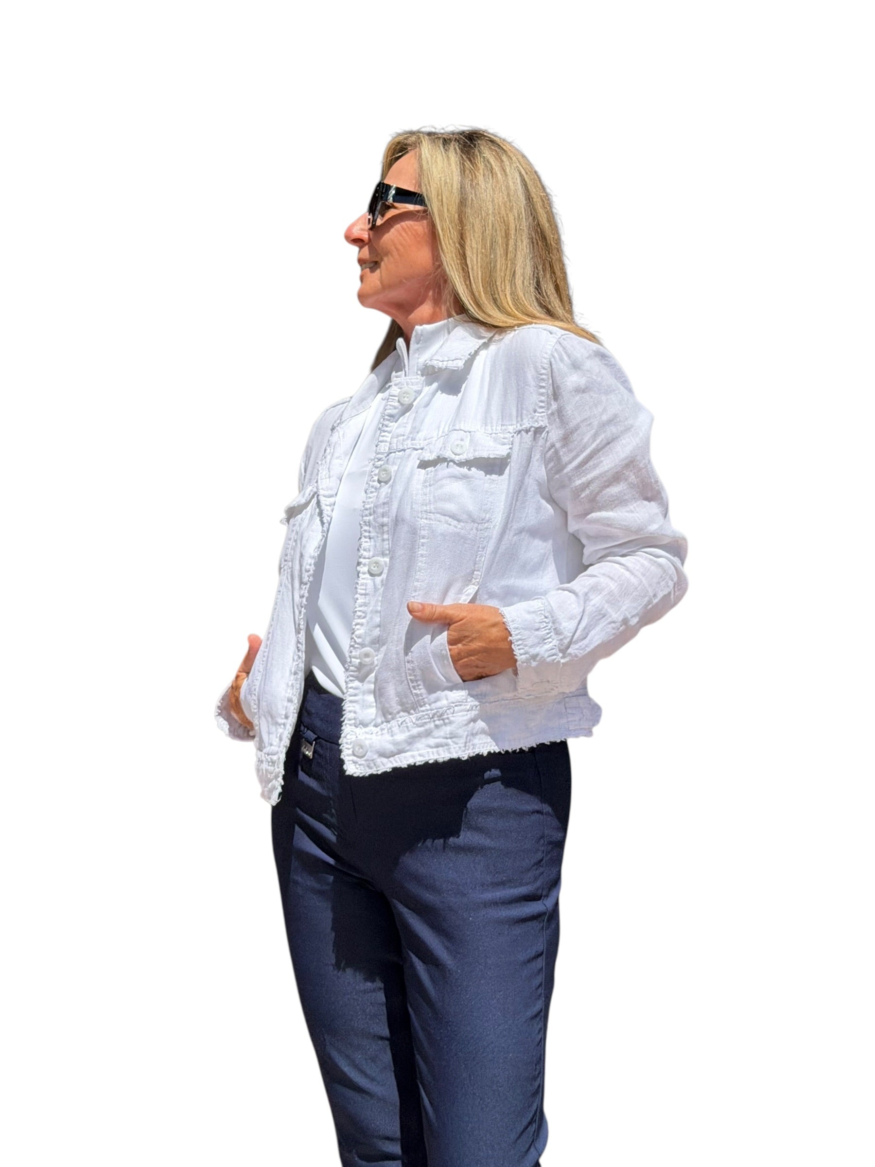 Long - Sleeve Linen Jacket White - Back of the Bay Boutique