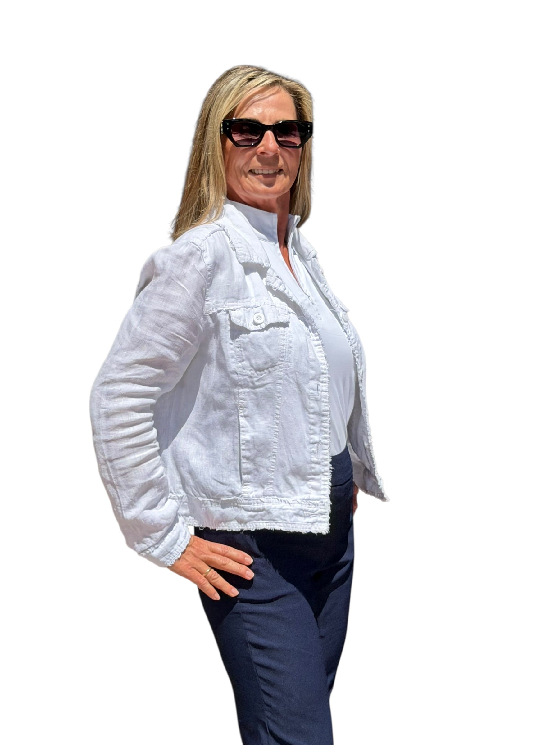 Long - Sleeve Linen Jacket White - Back of the Bay Boutique