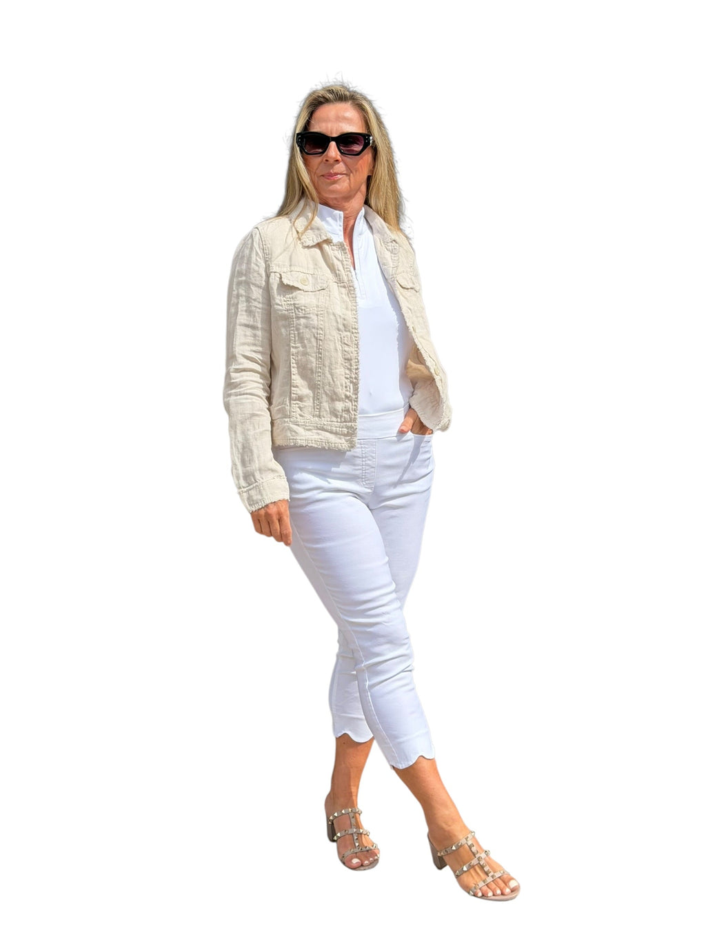 Long - Sleeve Linen Jacket Stone - Back of the Bay Boutique