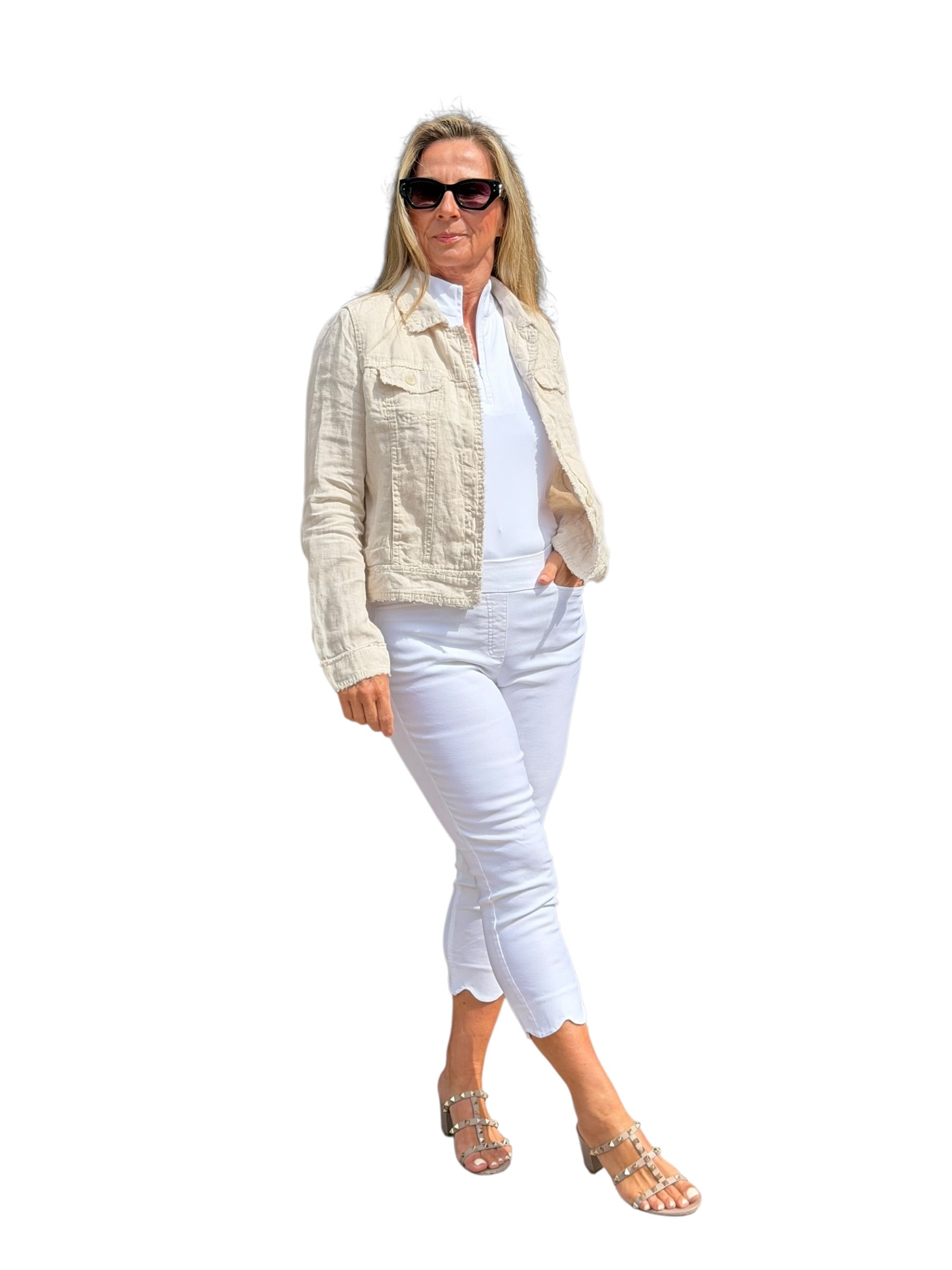 Long - Sleeve Linen Jacket Stone - Back of the Bay Boutique