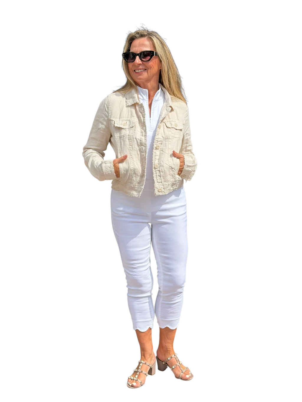 Long - Sleeve Linen Jacket Stone - Back of the Bay Boutique