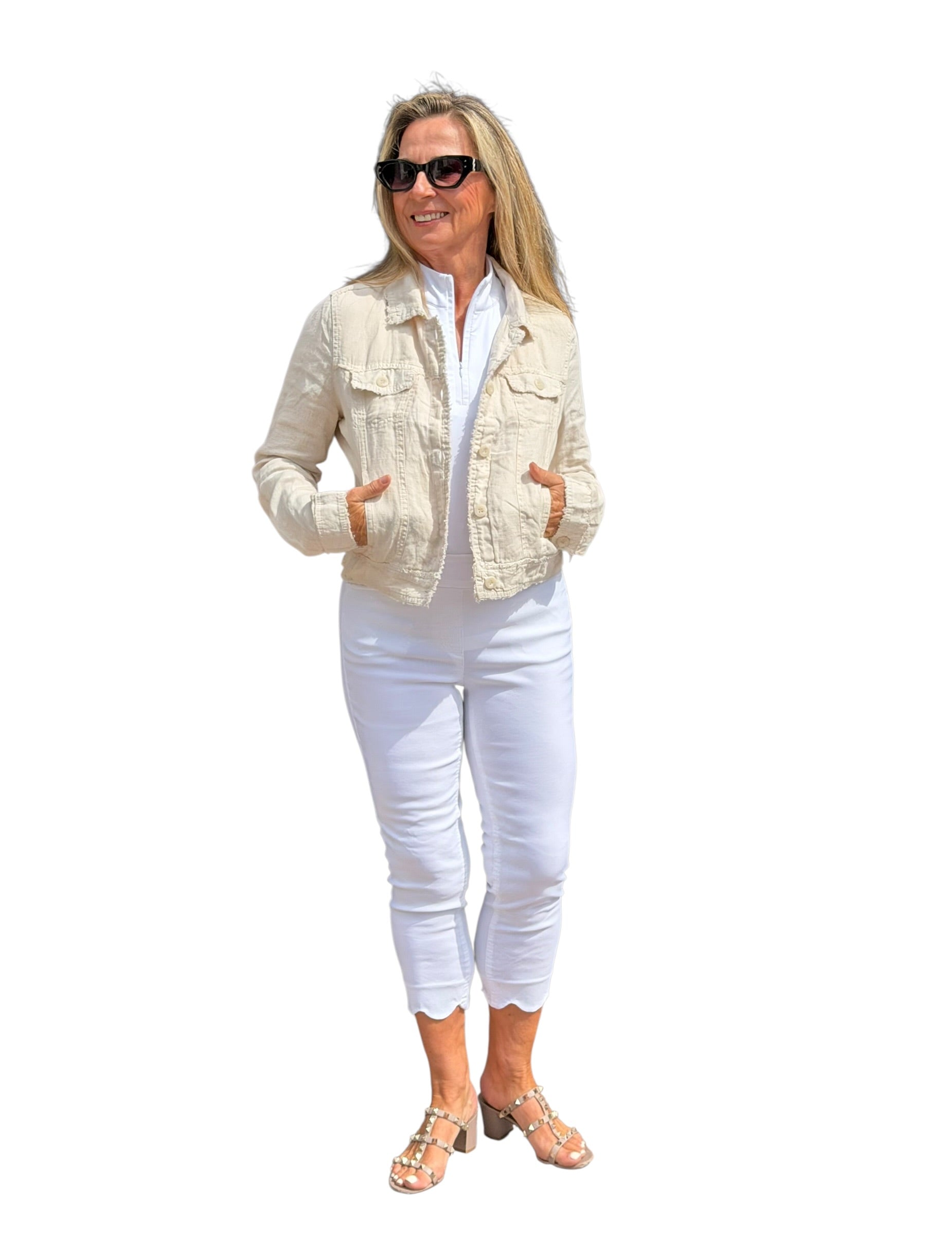 Long - Sleeve Linen Jacket Stone - Back of the Bay Boutique