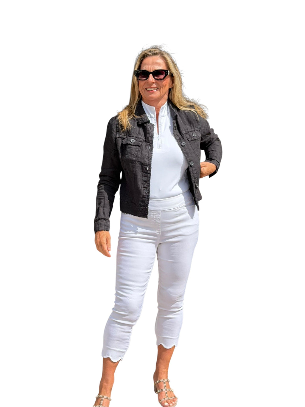 Long - Sleeve Linen Jacket Black - Back of the Bay Boutique