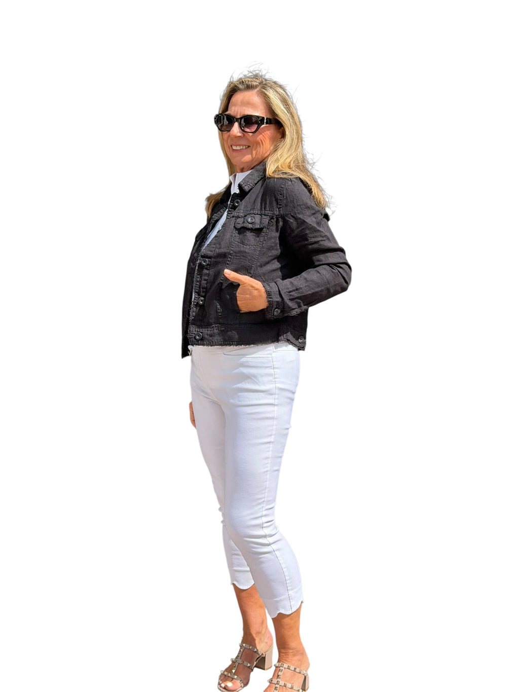 Long - Sleeve Linen Jacket Black - Back of the Bay Boutique