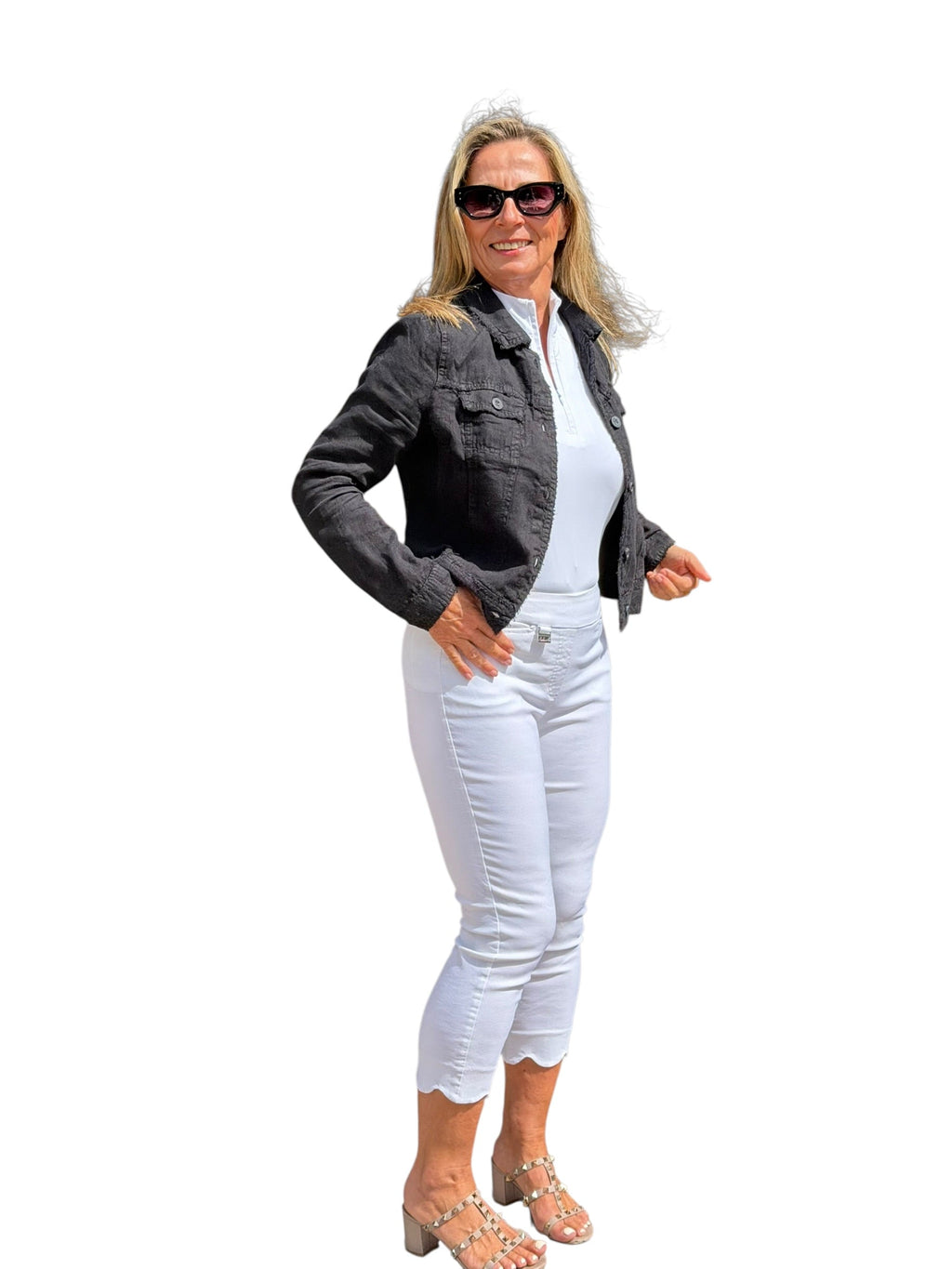 Long - Sleeve Linen Jacket Black - Back of the Bay Boutique