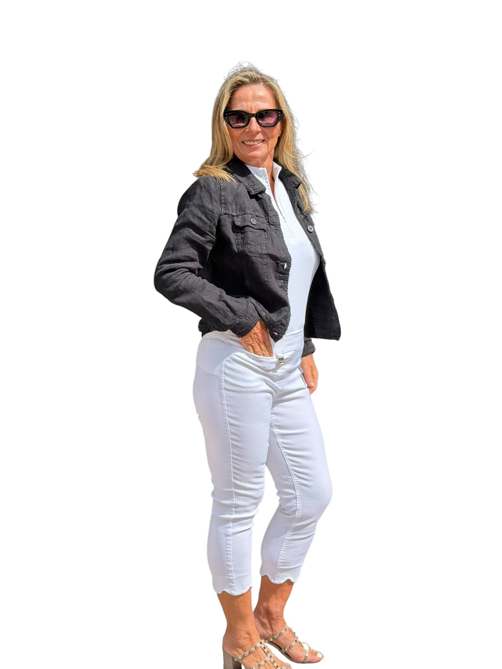 Long - Sleeve Linen Jacket Black - Back of the Bay Boutique
