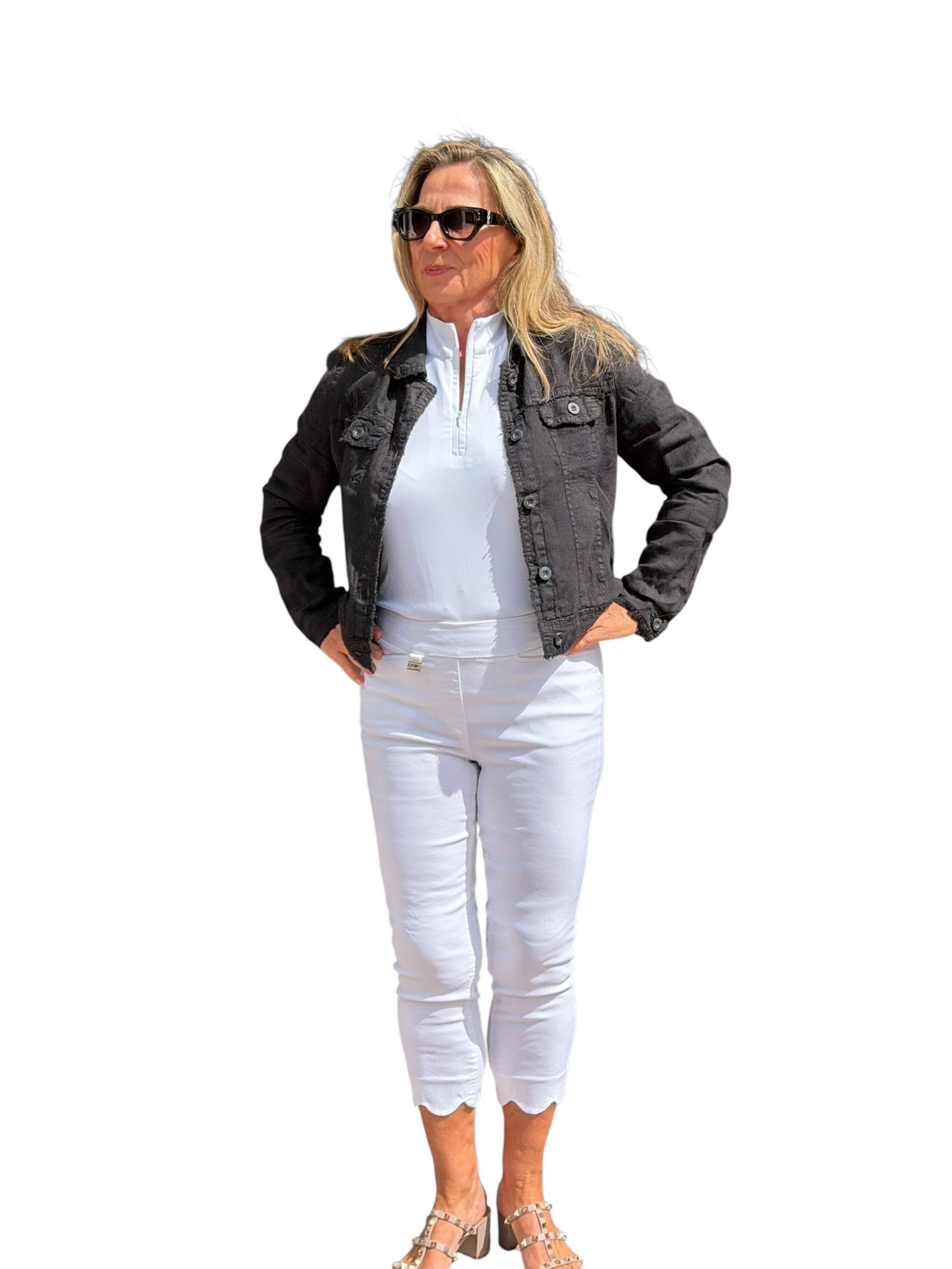Long - Sleeve Linen Jacket Black - Back of the Bay Boutique