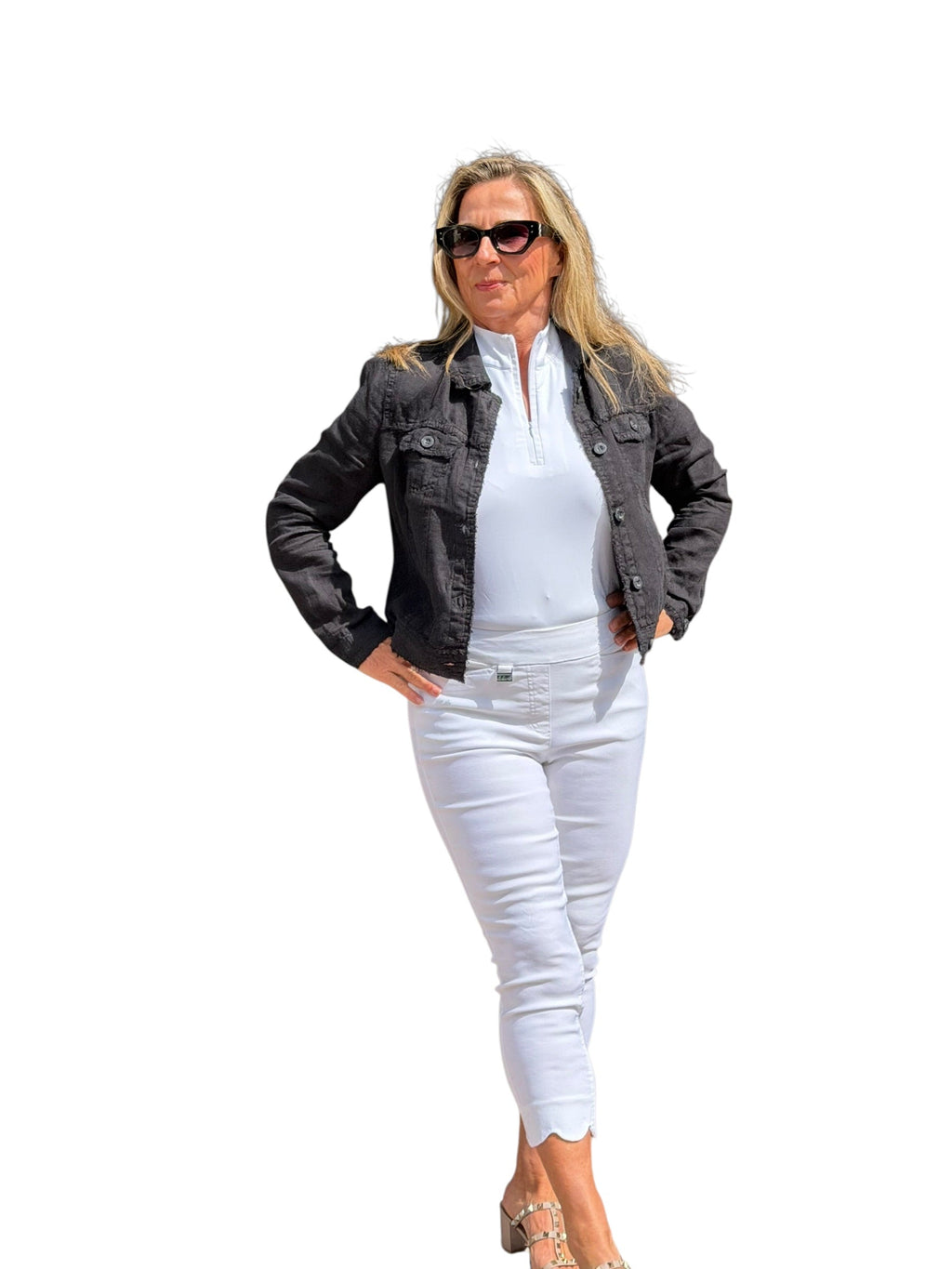 Long - Sleeve Linen Jacket Black - Back of the Bay Boutique