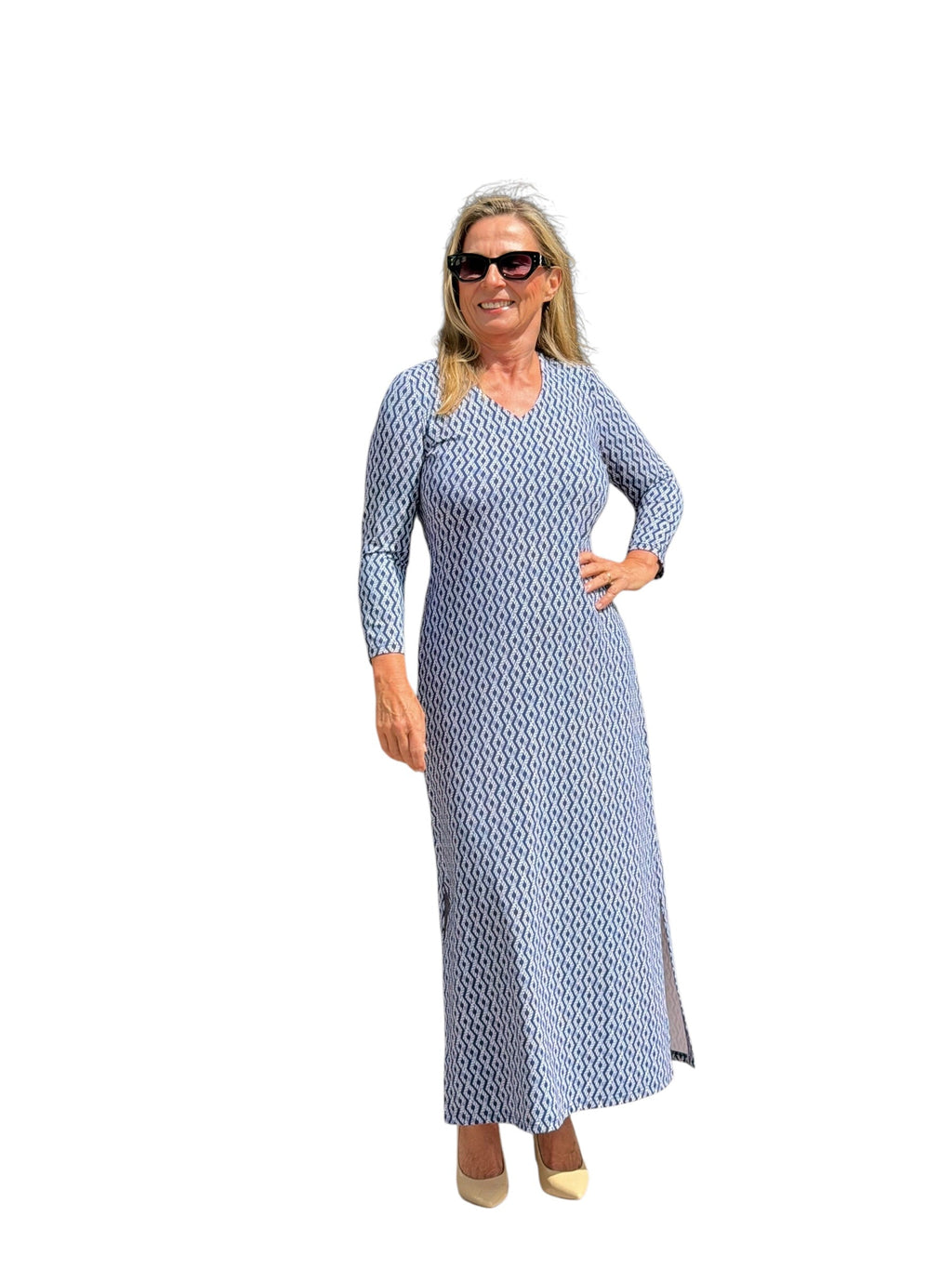 Maxi Elbow - Sleeve Dress with UPF50+ Nautical Ropes Navy - Back of the Bay Boutique
