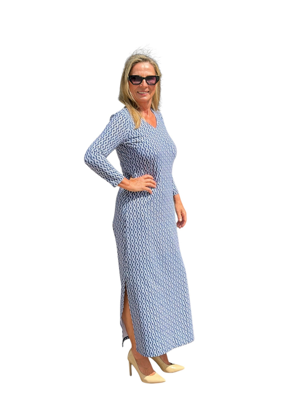 Maxi Elbow - Sleeve Dress with UPF50+ Nautical Ropes Navy - Back of the Bay Boutique