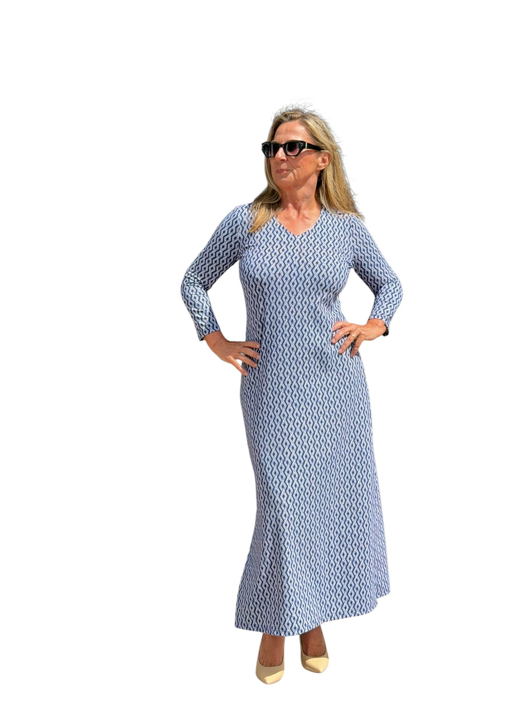 Maxi Elbow - Sleeve Dress with UPF50+ Nautical Ropes Navy - Back of the Bay Boutique