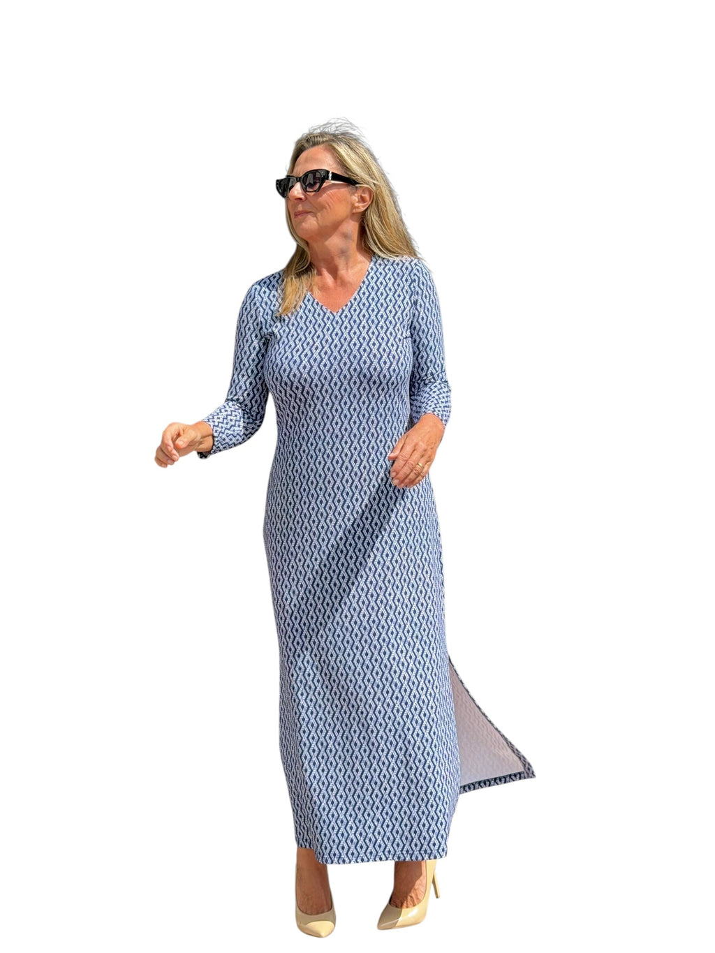 Maxi Elbow - Sleeve Dress with UPF50+ Nautical Ropes Navy - Back of the Bay Boutique