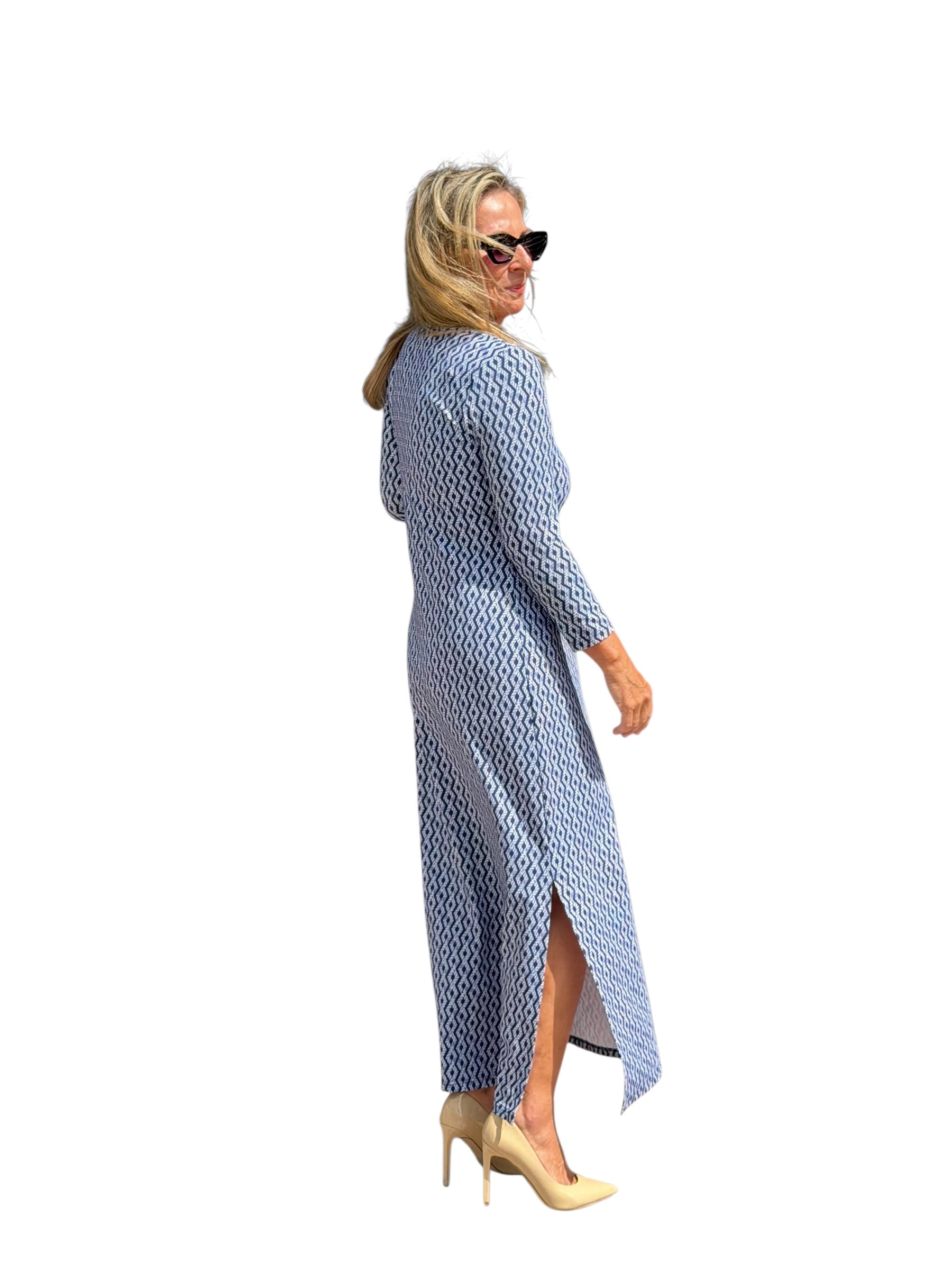 Maxi Elbow - Sleeve Dress with UPF50+ Nautical Ropes Navy - Back of the Bay Boutique