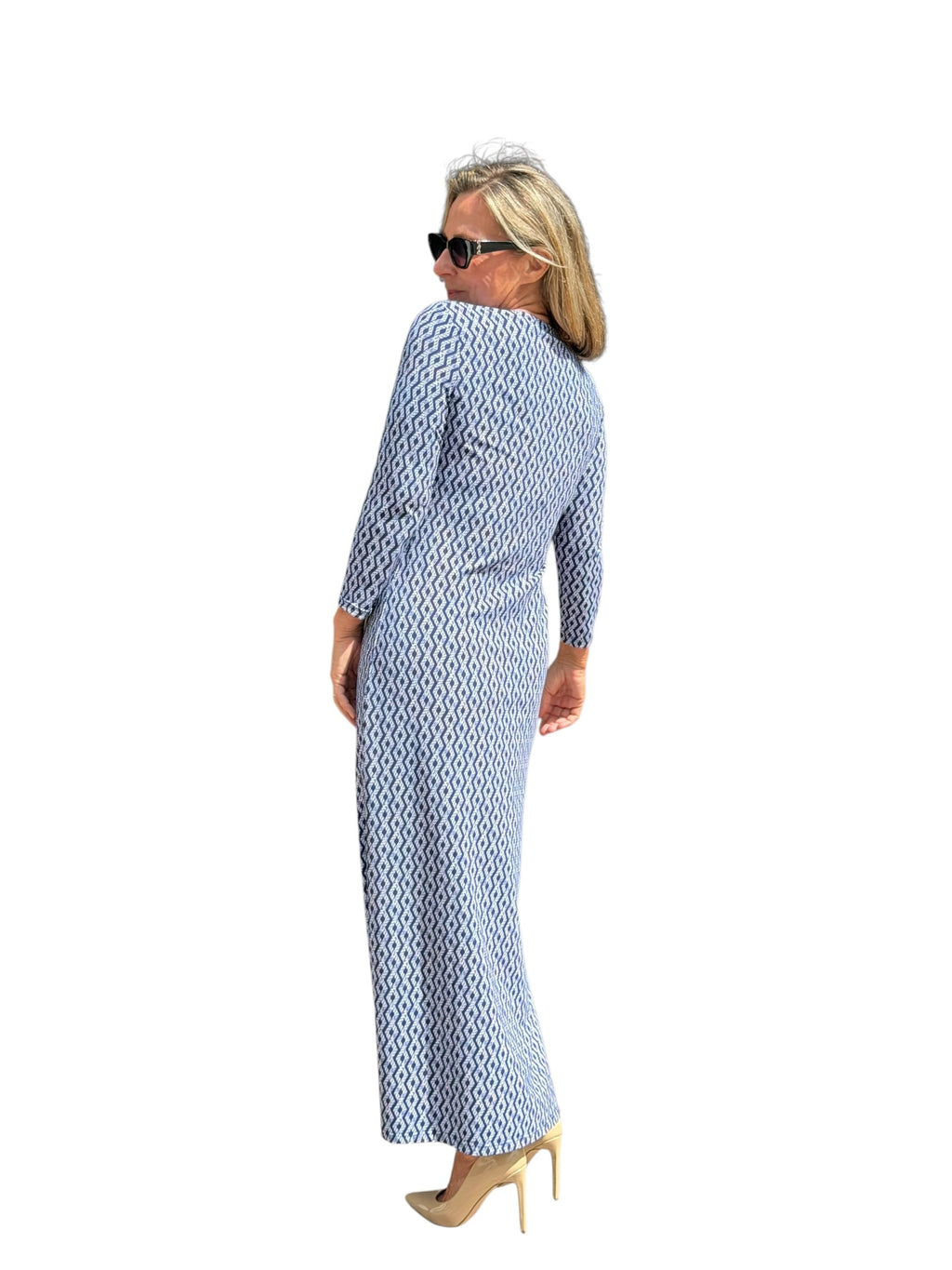 Maxi Elbow - Sleeve Dress with UPF50+ Nautical Ropes Navy - Back of the Bay Boutique
