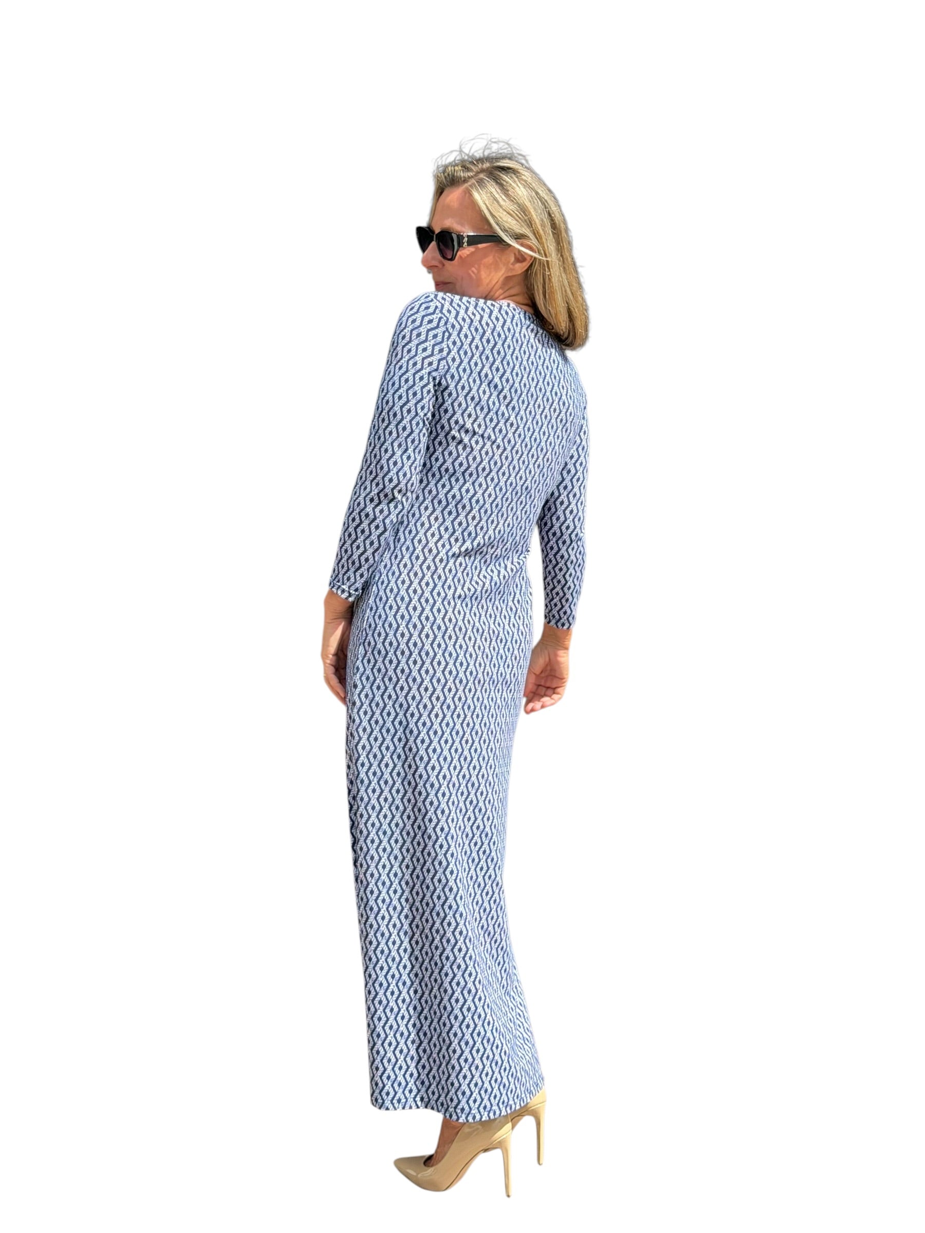 Maxi Elbow - Sleeve Dress with UPF50+ Nautical Ropes Navy - Back of the Bay Boutique