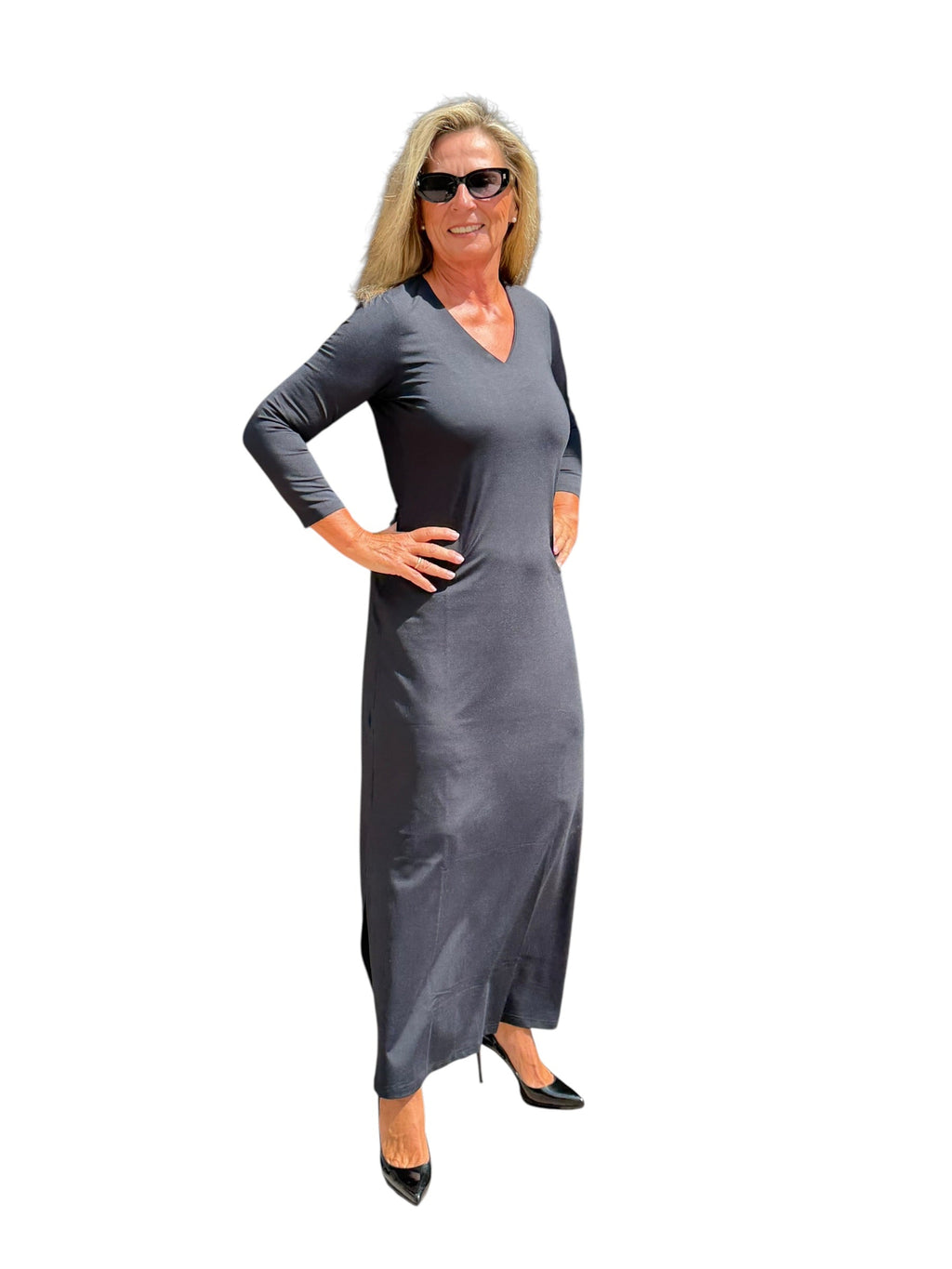 Maxi Elbow - Sleeve Dress with UPF50+ Black - Back of the Bay Boutique