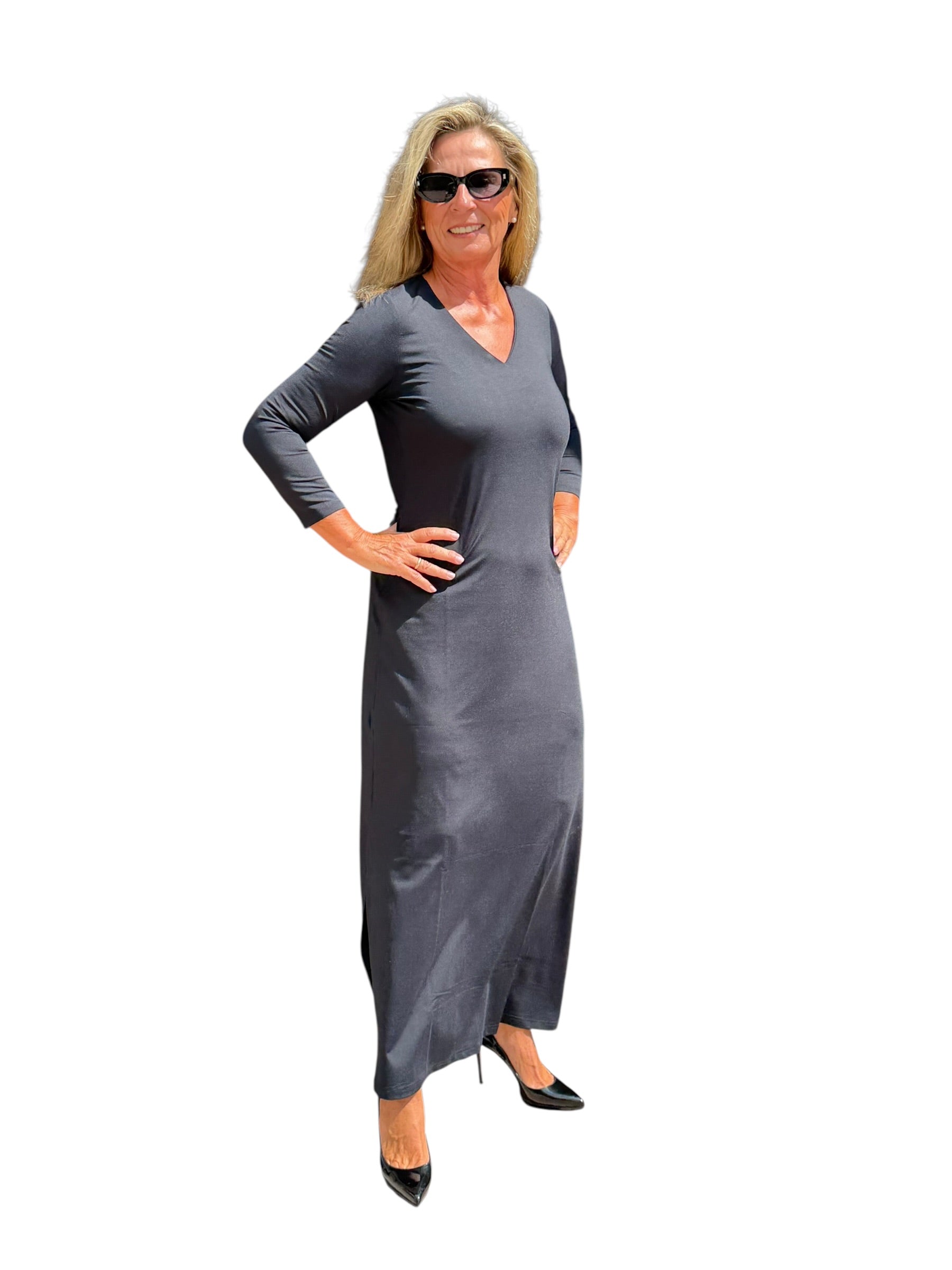 Maxi Elbow - Sleeve Dress with UPF50+ Black - Back of the Bay Boutique
