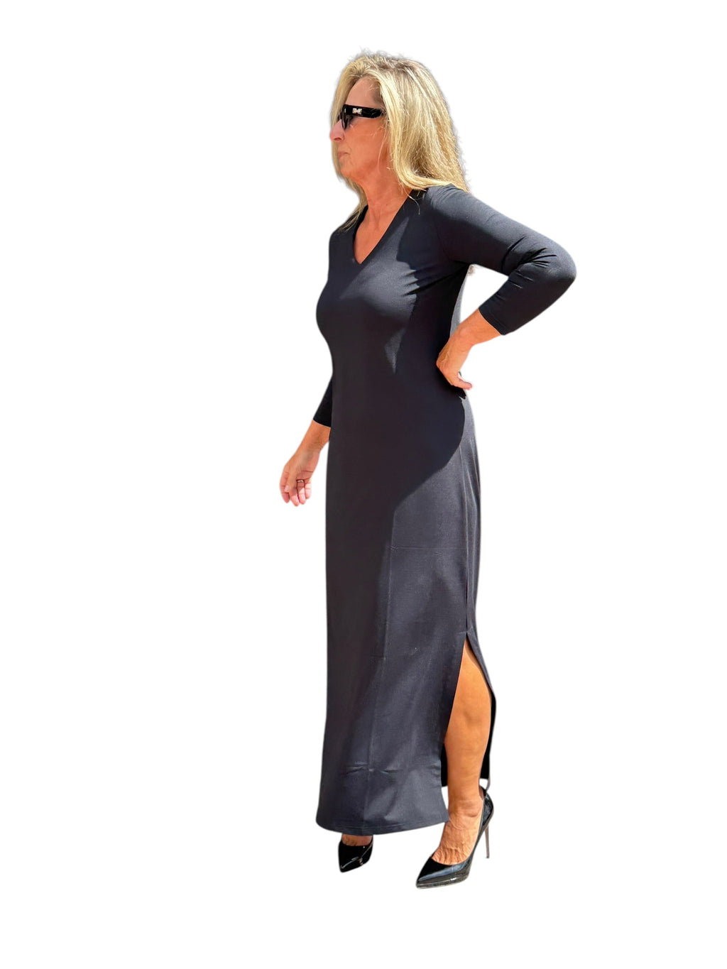 Maxi Elbow - Sleeve Dress with UPF50+ Black - Back of the Bay Boutique