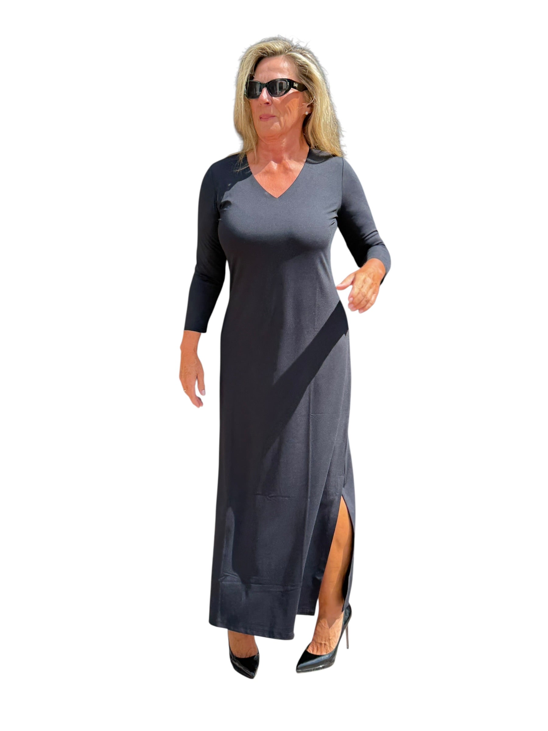 Maxi Elbow - Sleeve Dress with UPF50+ Black - Back of the Bay Boutique