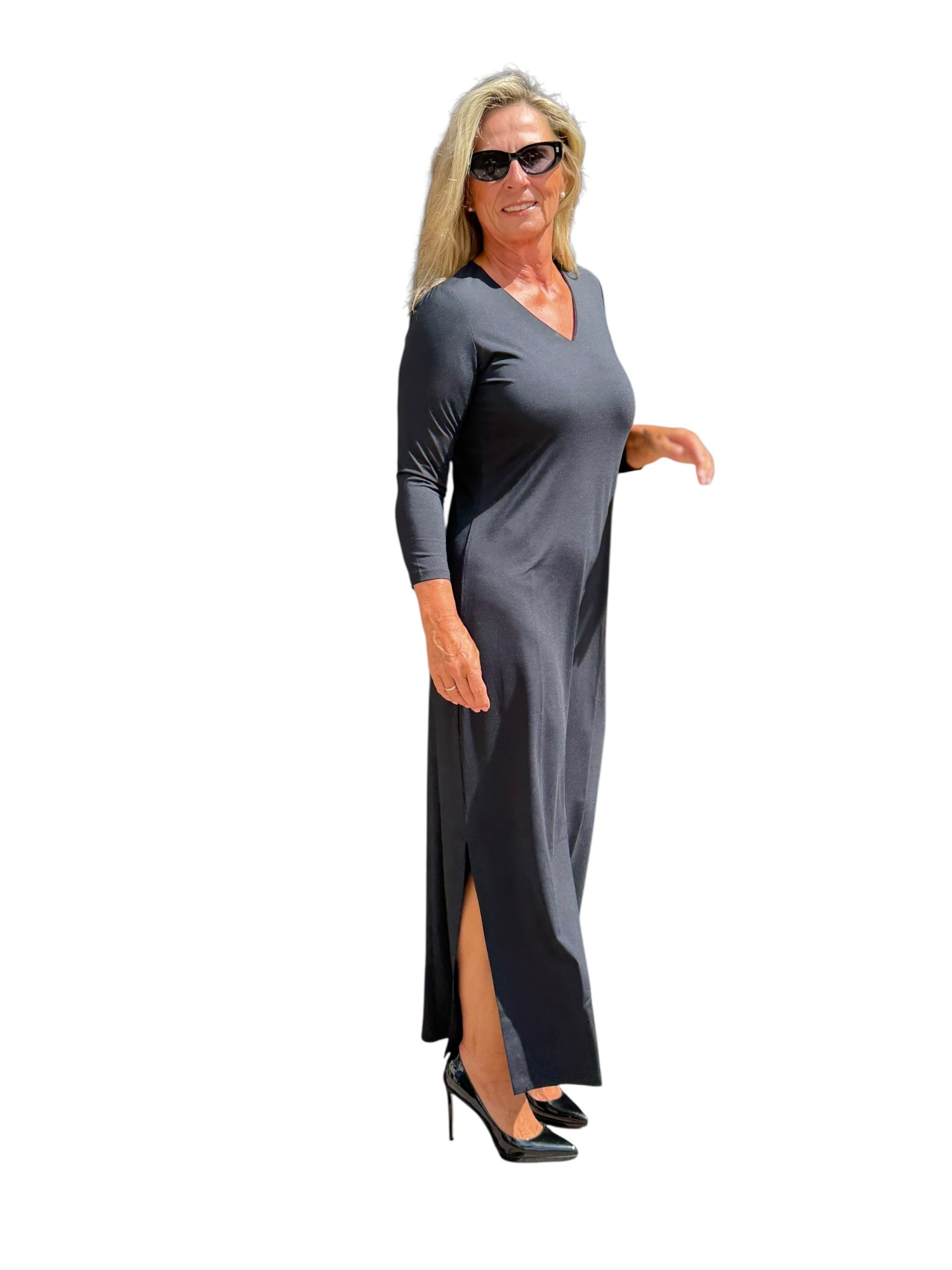Maxi Elbow - Sleeve Dress with UPF50+ Black - Back of the Bay Boutique
