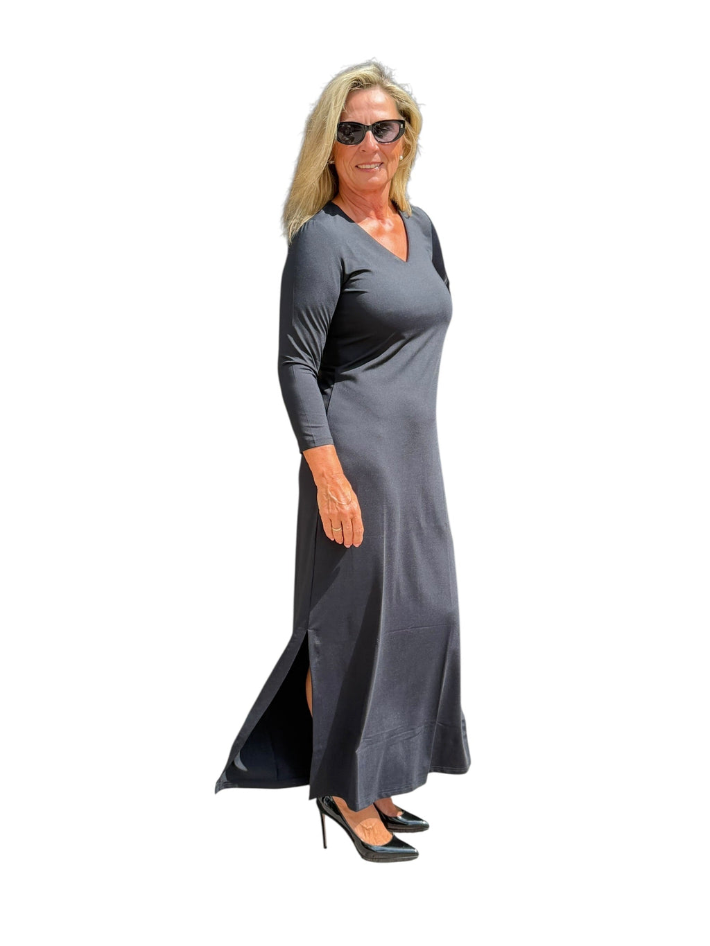 Maxi Elbow - Sleeve Dress with UPF50+ Black - Back of the Bay Boutique