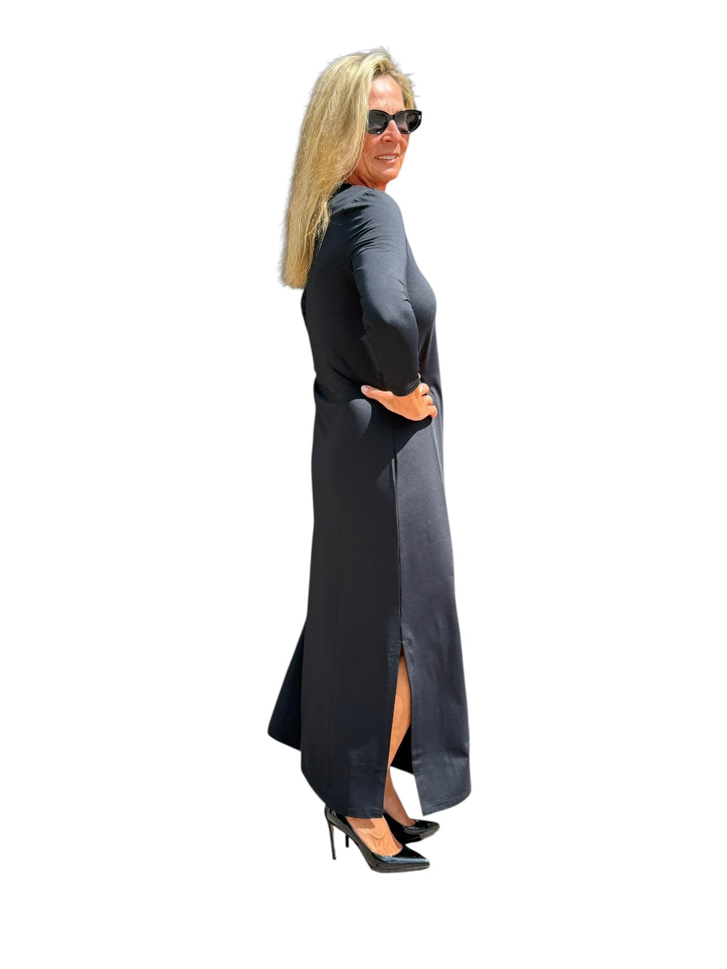 Maxi Elbow - Sleeve Dress with UPF50+ Black - Back of the Bay Boutique
