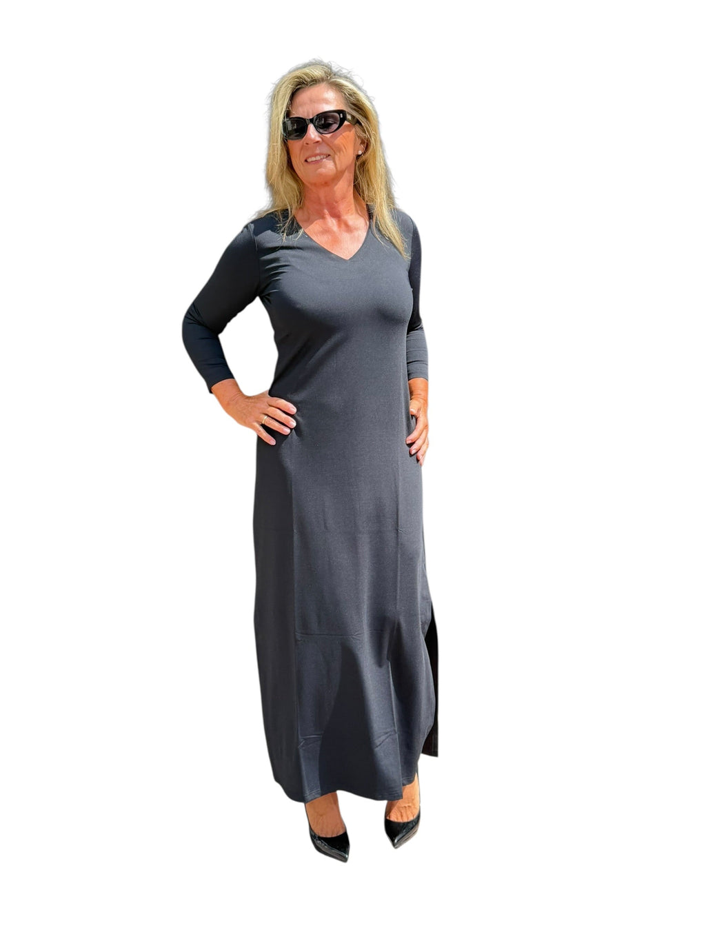 Maxi Elbow - Sleeve Dress with UPF50+ Black - Back of the Bay Boutique