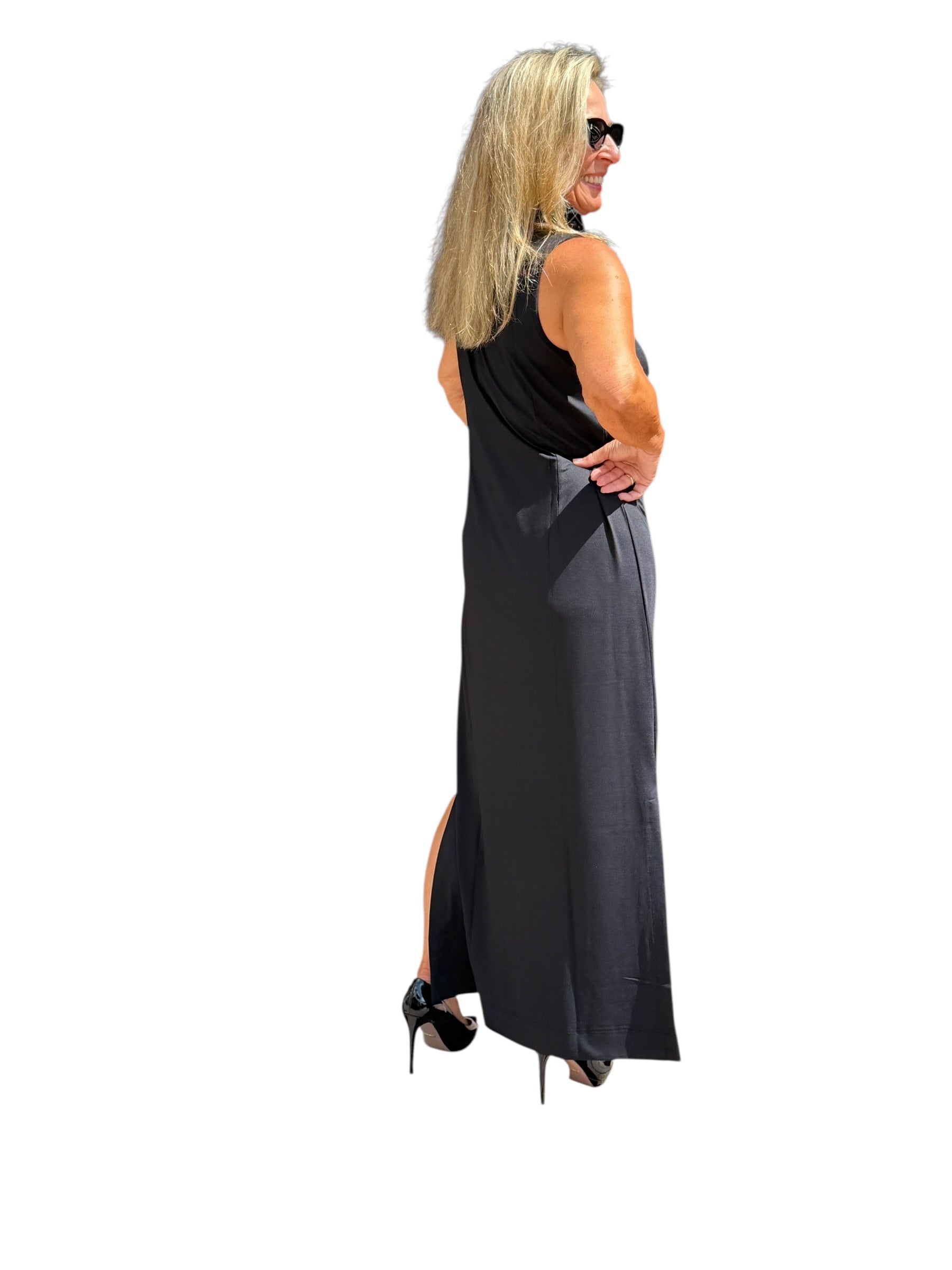 Ruffle - Neck Maxi Dress with UPF50+ Black - Back of the Bay Boutique