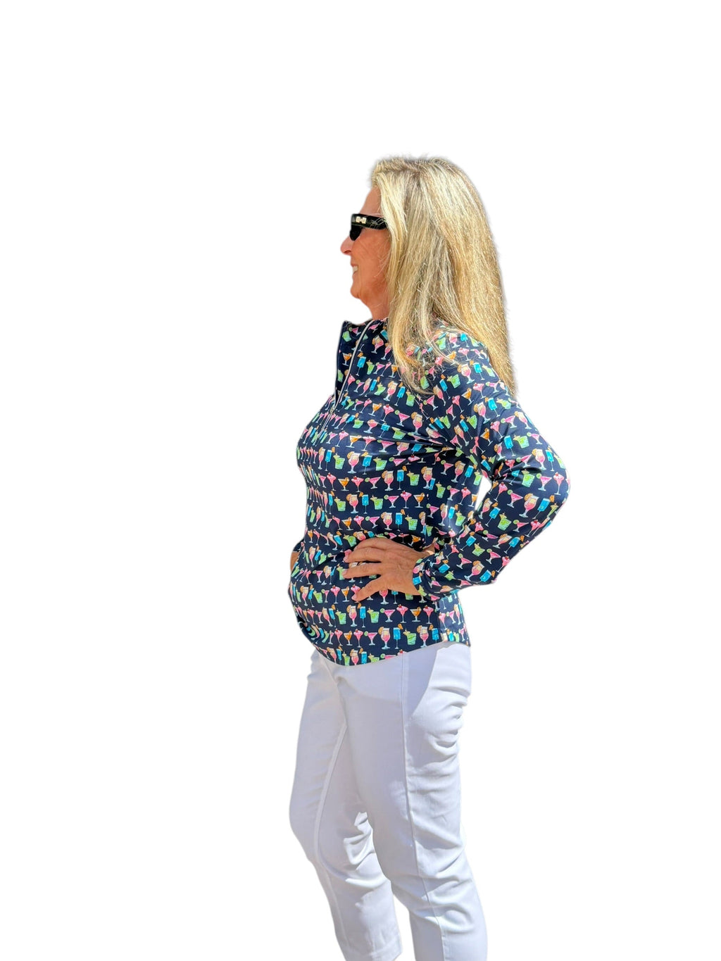 High Zip - Neck Long Sleeve Top with UPF50+ Happy Hour - Back of the Bay Boutique