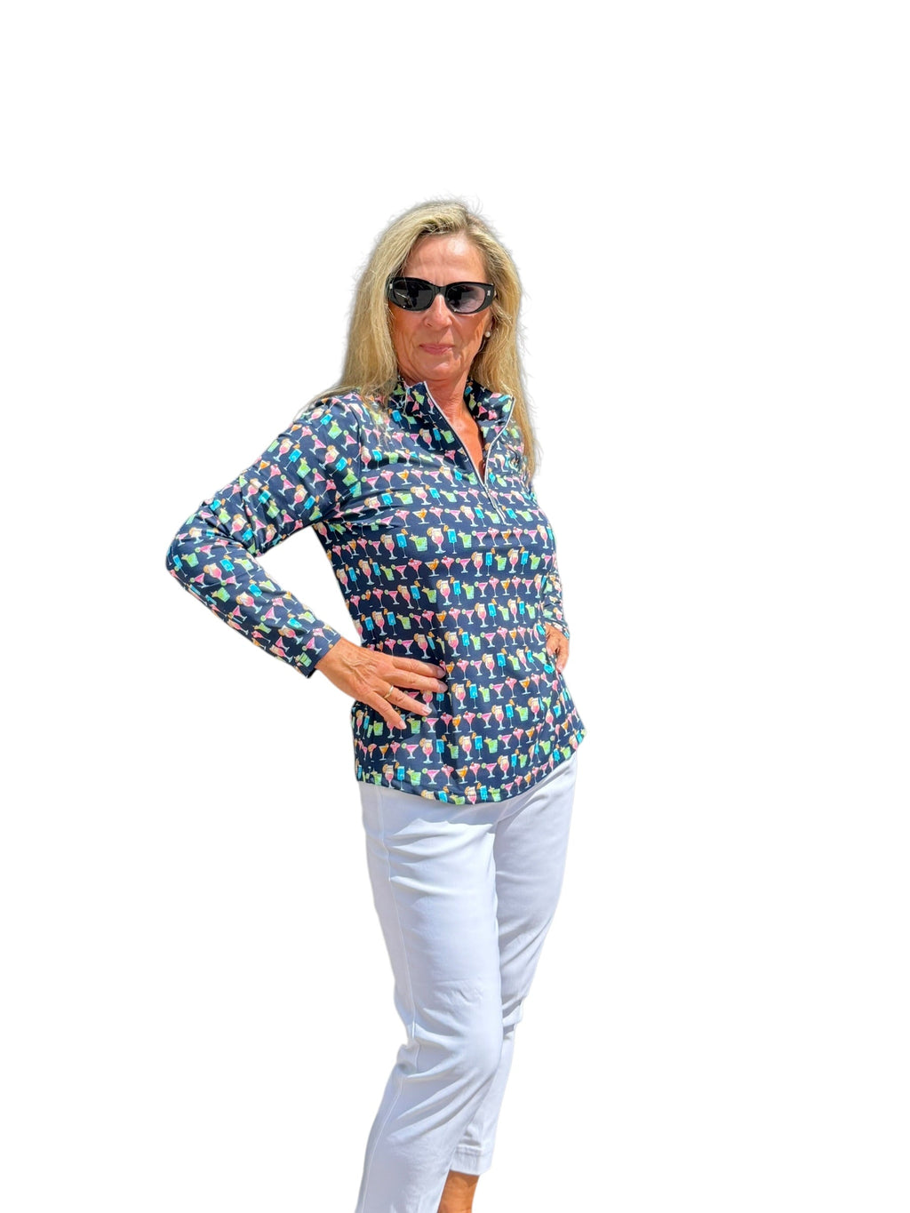 High Zip - Neck Long Sleeve Top with UPF50+ Happy Hour - Back of the Bay Boutique