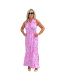 Ruffle - Neck Maxi Dress with UPF50+ Summer Breeze Pink - Back of the Bay Boutique
