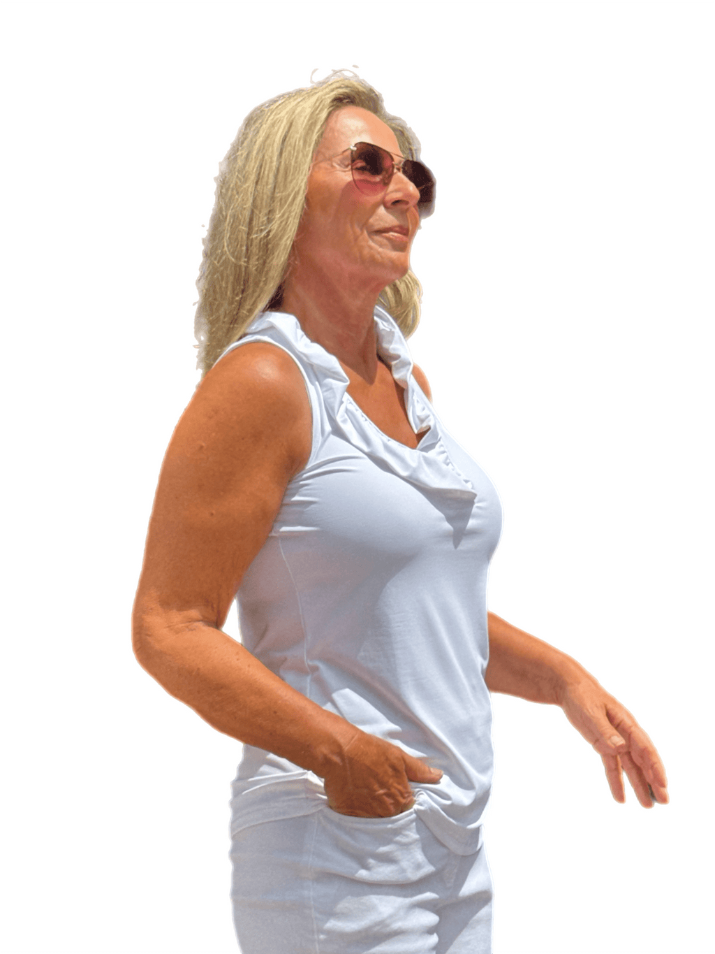Ruffle-Neck Top with UPF50+ White