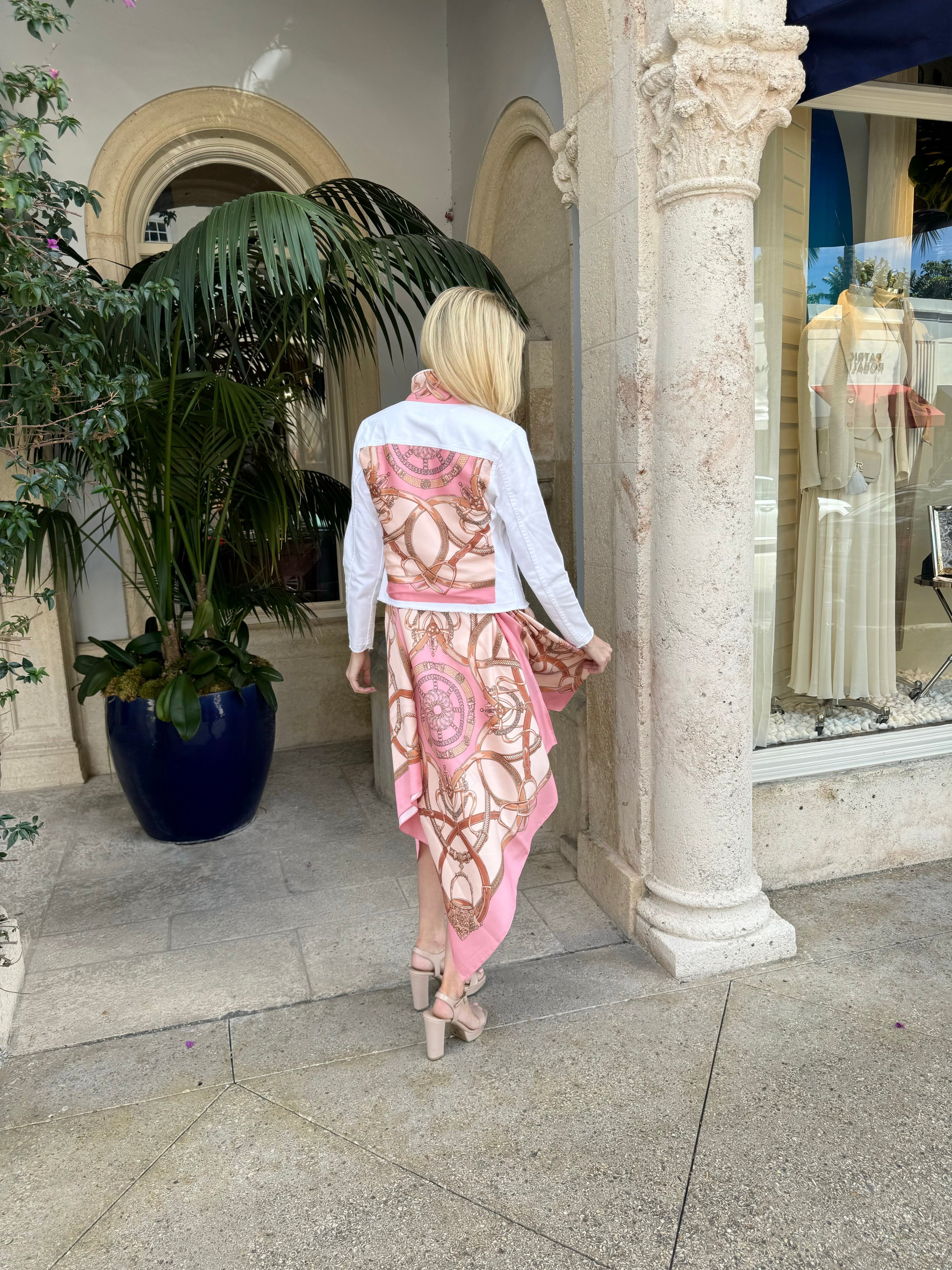 The White Denim Jacket / Pink Stirrup - Back of the Bay Boutique