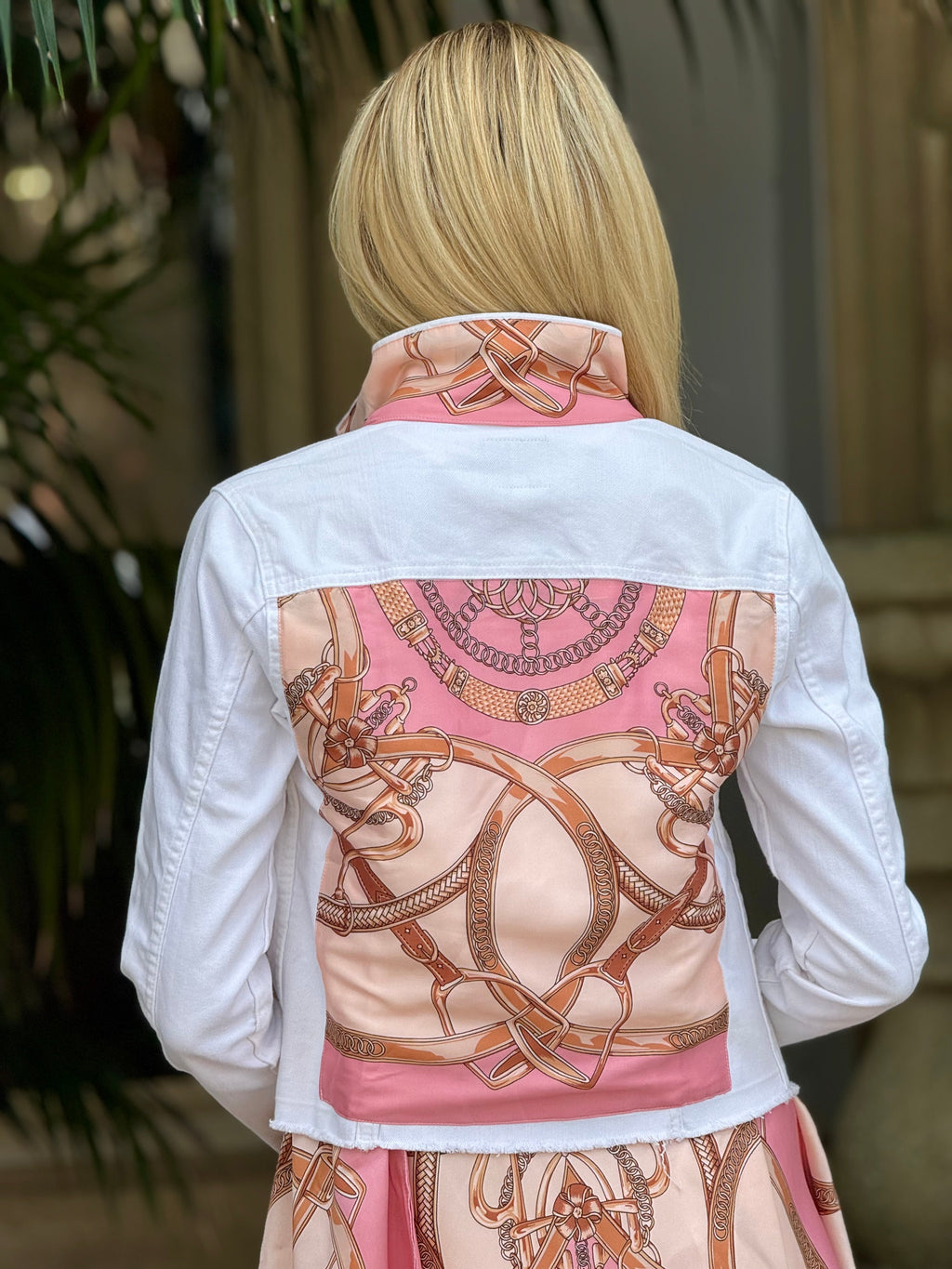 The White Denim Jacket / Pink Stirrup - Back of the Bay Boutique