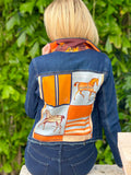 The Dark Denim Jacket / Light Blue with Orange Horse - Back of the Bay Boutique