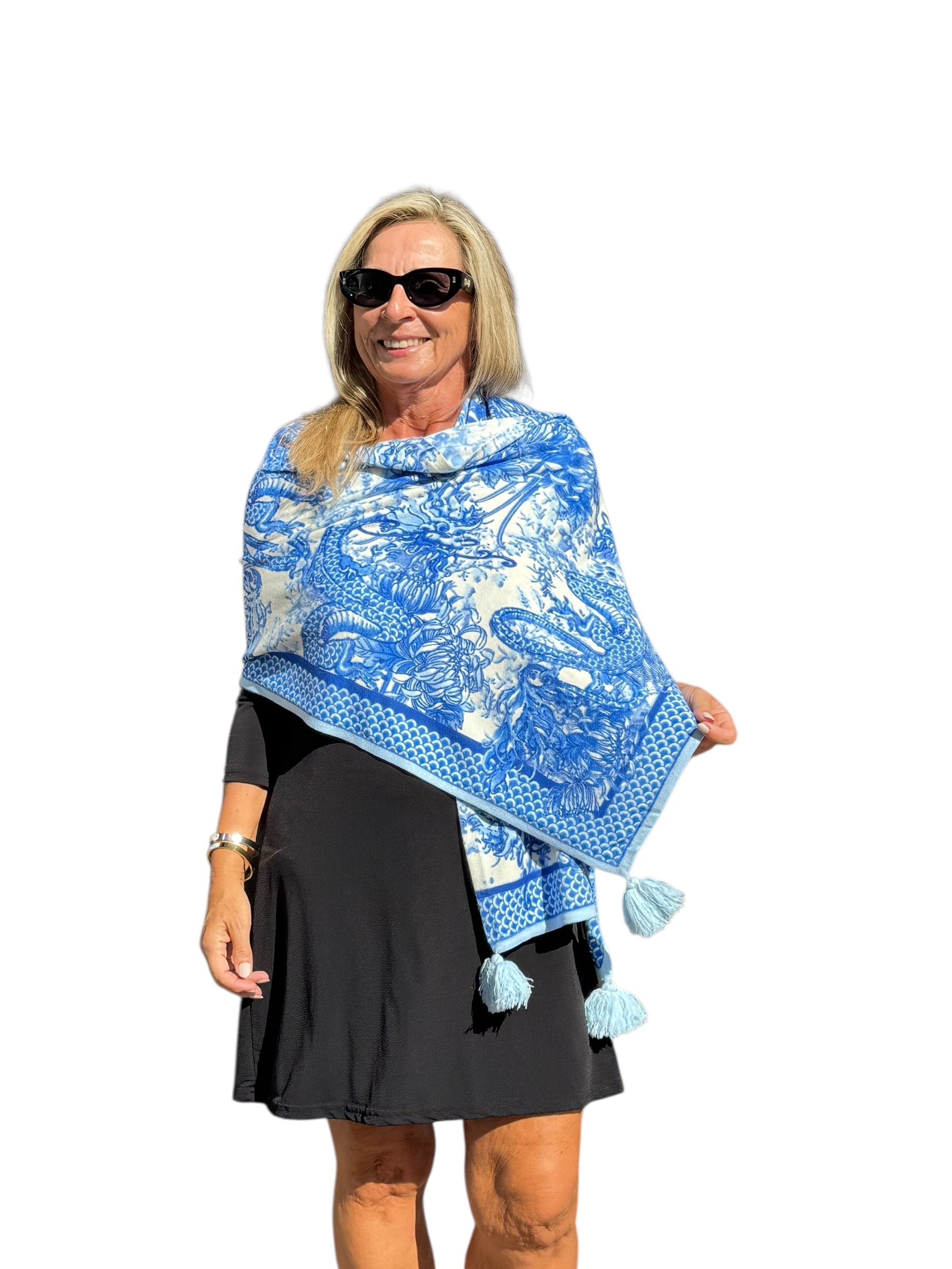 Soft Knit Scarf Dragon Blue/White - Back of the Bay Boutique