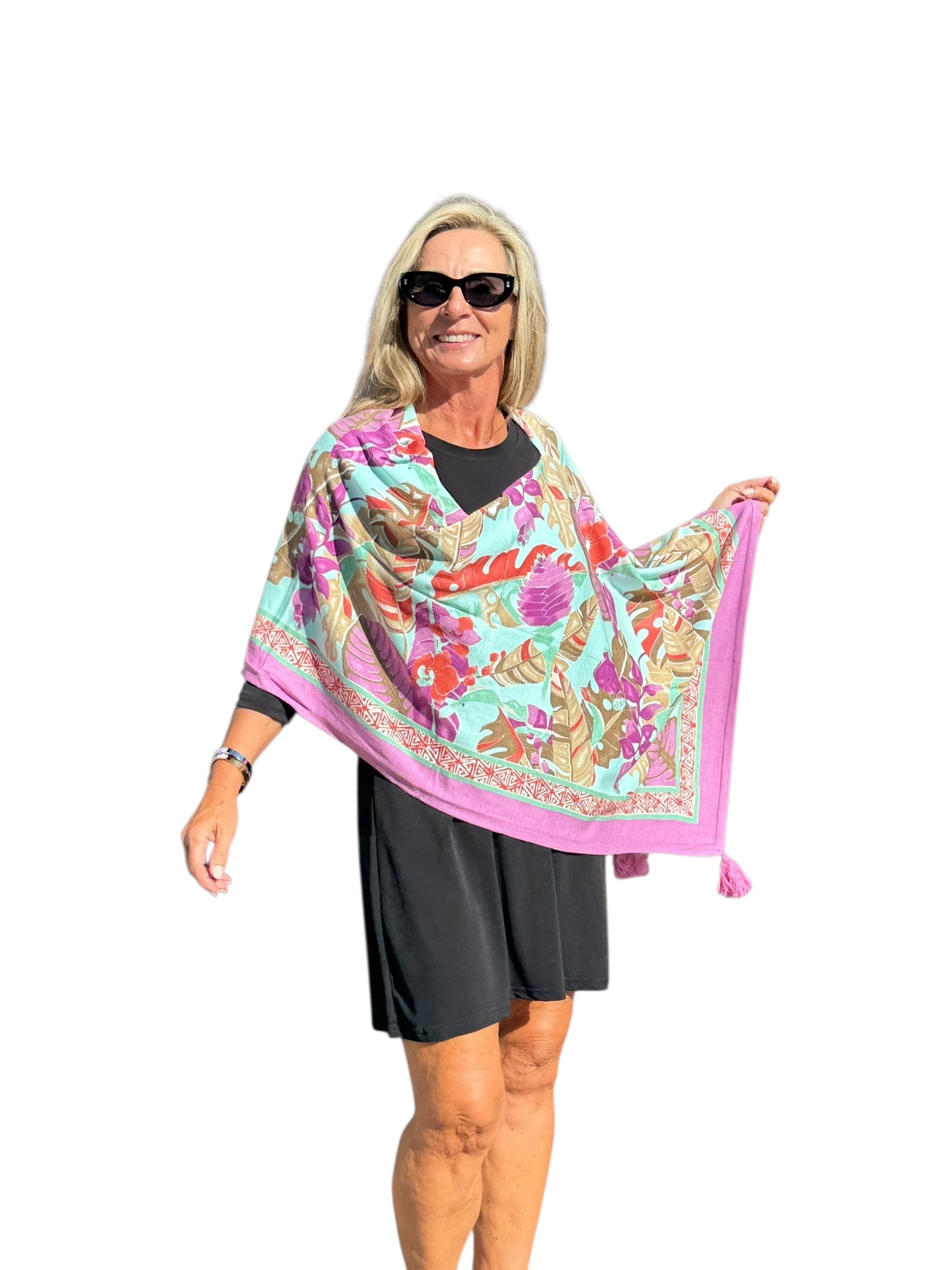 Soft Knit Poncho Tropical Isles Mint Multi - Back of the Bay Boutique