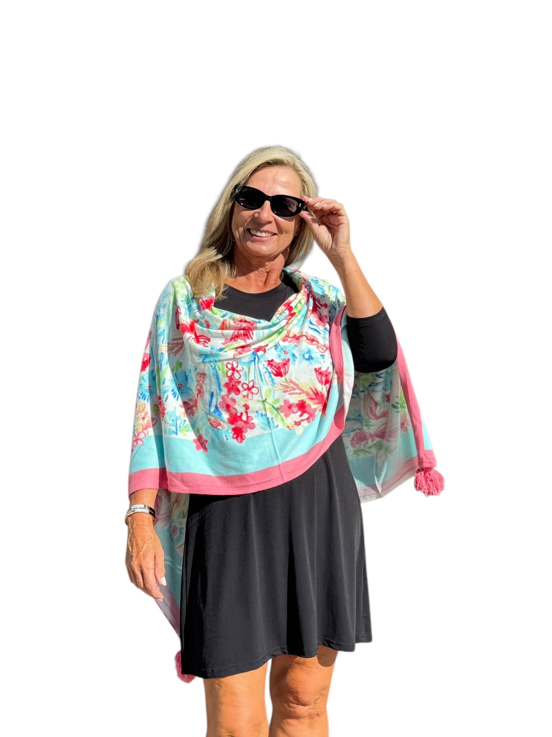 Soft Knit Poncho Wild Flower Multi - Back of the Bay Boutique