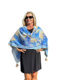 Soft Knit Poncho Bali Natural Blue - Back of the Bay Boutique