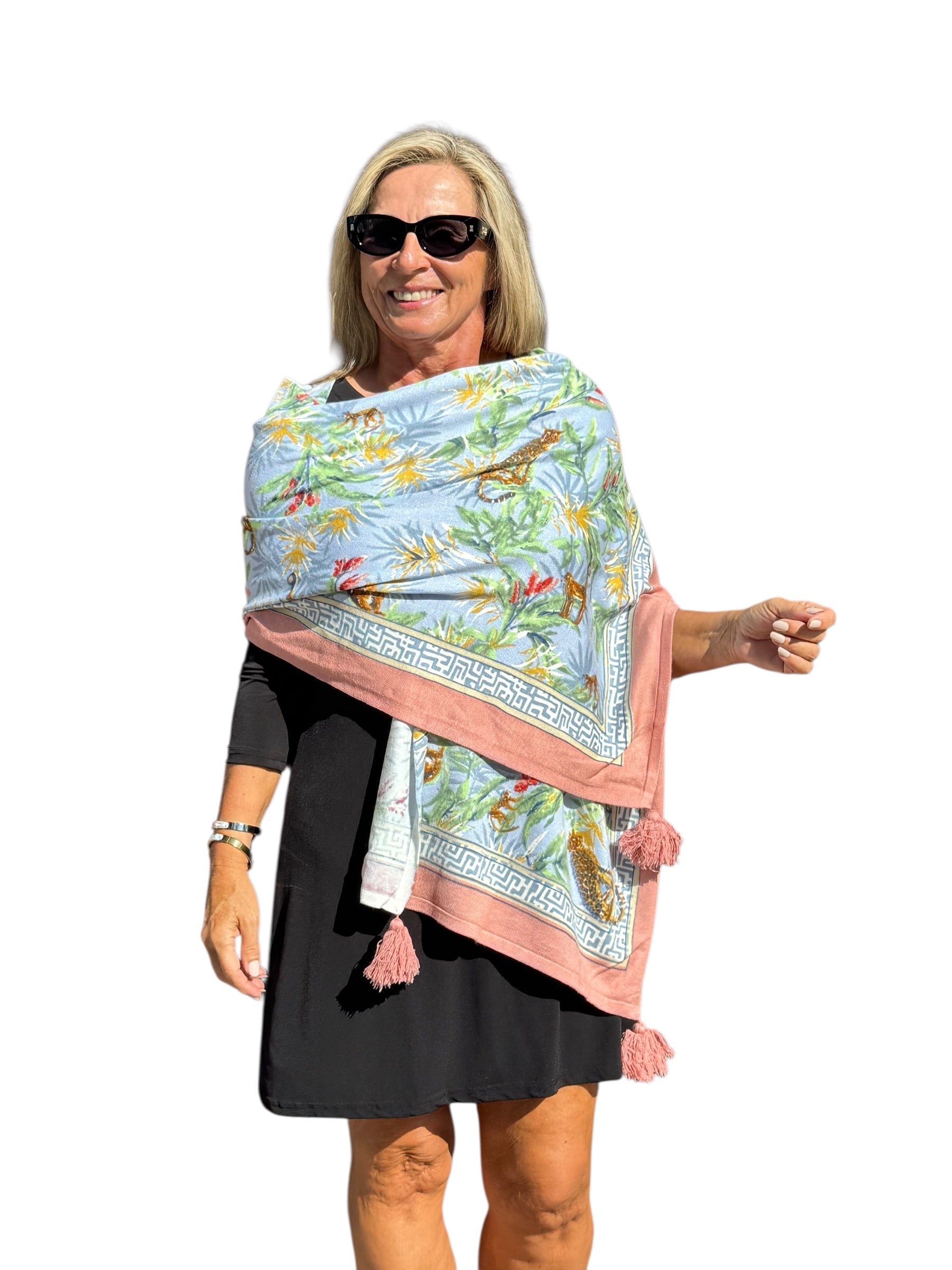 Soft Knit Scarf Wildlife Light Blue - Back of the Bay Boutique