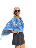 Soft Knit Poncho Dragon Blue/White - Back of the Bay Boutique