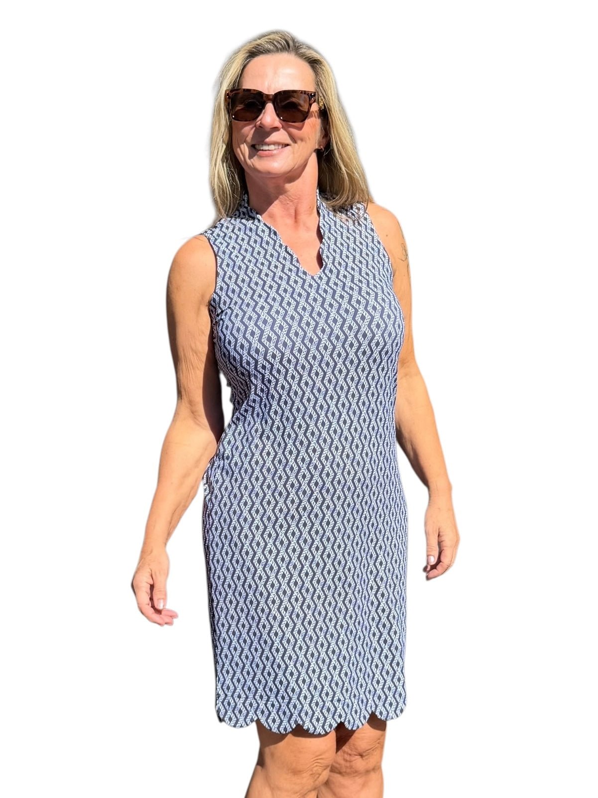 Scalloped - Neck and - Hem Sleeveless Dress with UPF50+ Nautical Ropes Navy - Back of the Bay Boutique