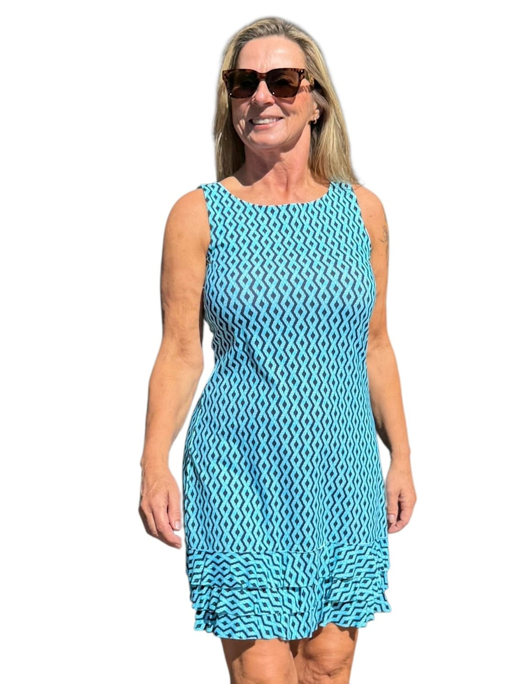 Sleeveless Dress with Ruffles with UPF50+ Nautical Ropes Turquoise - Back of the Bay Boutique