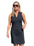 Scalloped - Neck and - Hem Sleeveless Dress with UPF50+ Black - Back of the Bay Boutique
