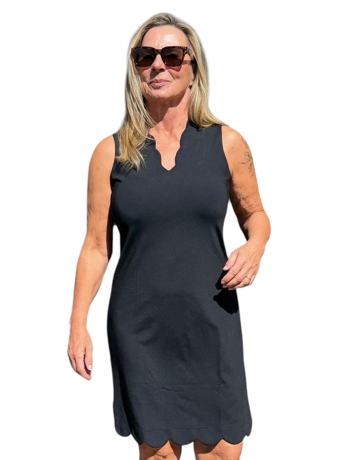 Scalloped - Neck and - Hem Sleeveless Dress with UPF50+ Black - Back of the Bay Boutique