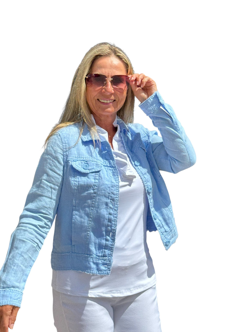 Long - Sleeve Linen Jacket Clear Periwinkle - Back of the Bay Boutique