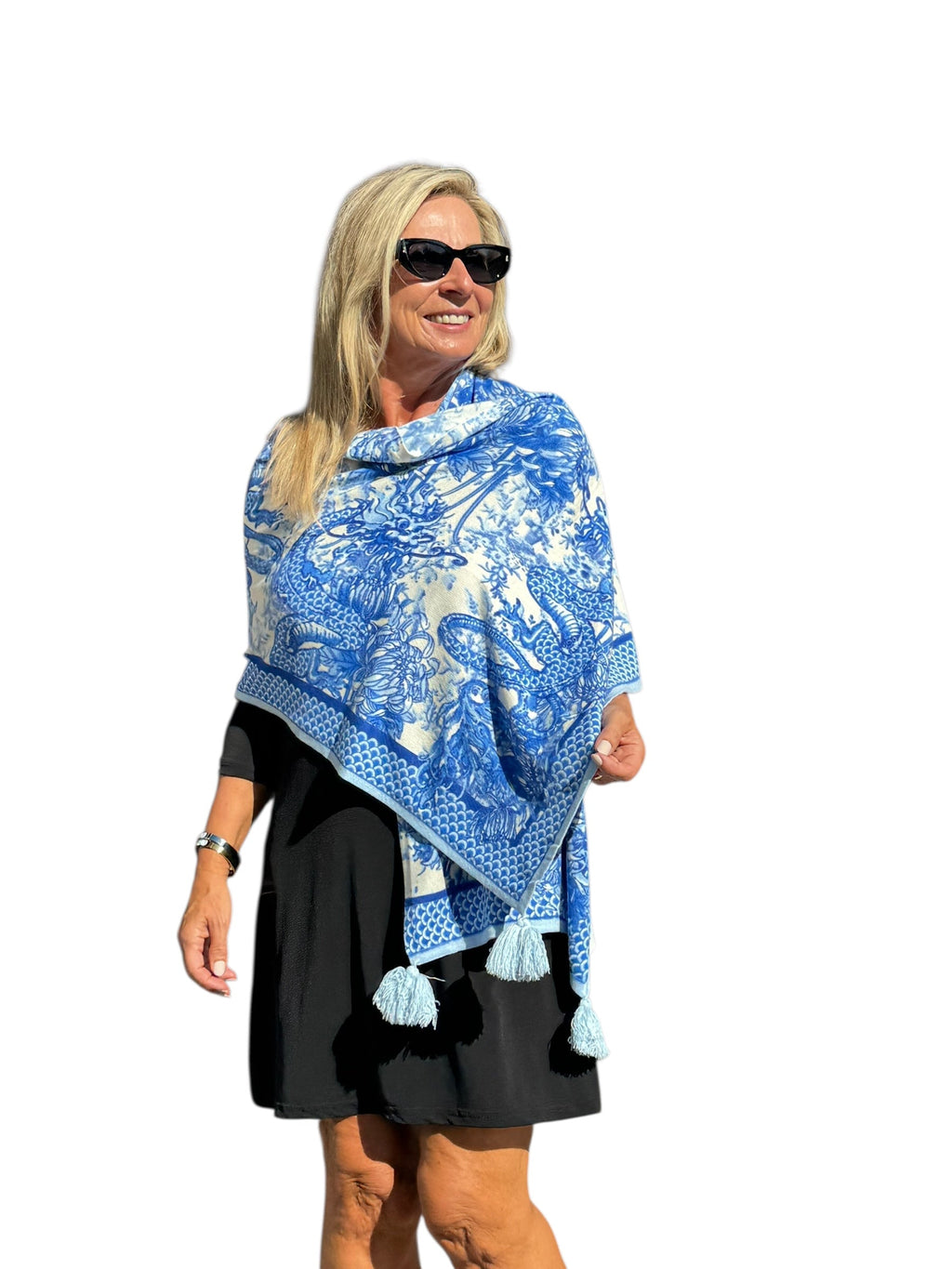 Soft Knit Scarf Dragon Blue/White - Back of the Bay Boutique