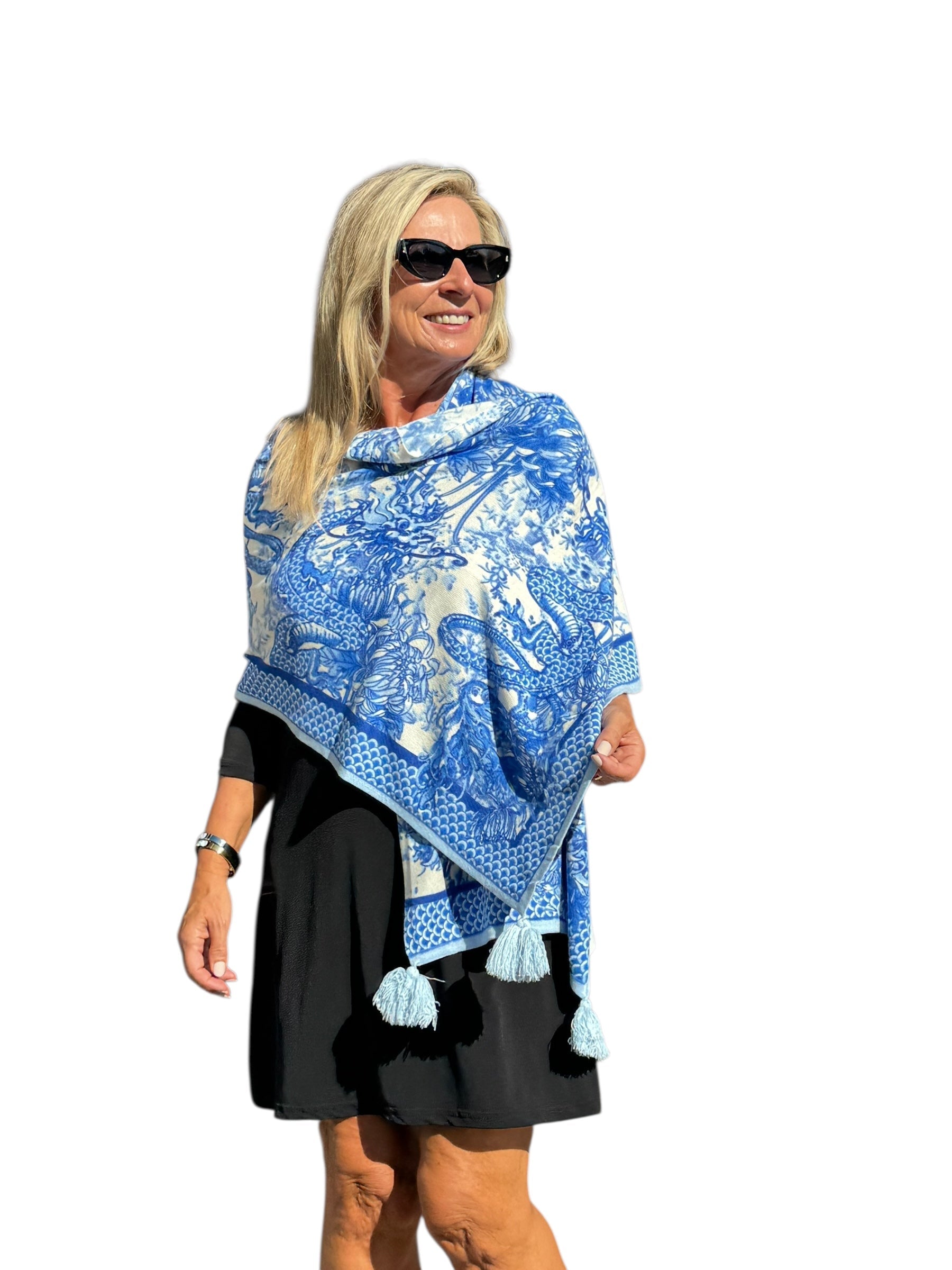 Soft Knit Scarf Dragon Blue/White - Back of the Bay Boutique
