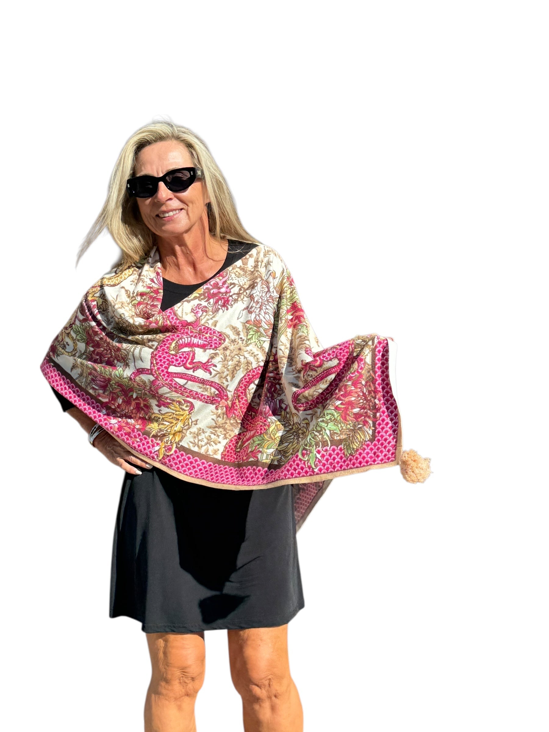 Soft Knit Poncho Dragon Pink/Ivory - Back of the Bay Boutique